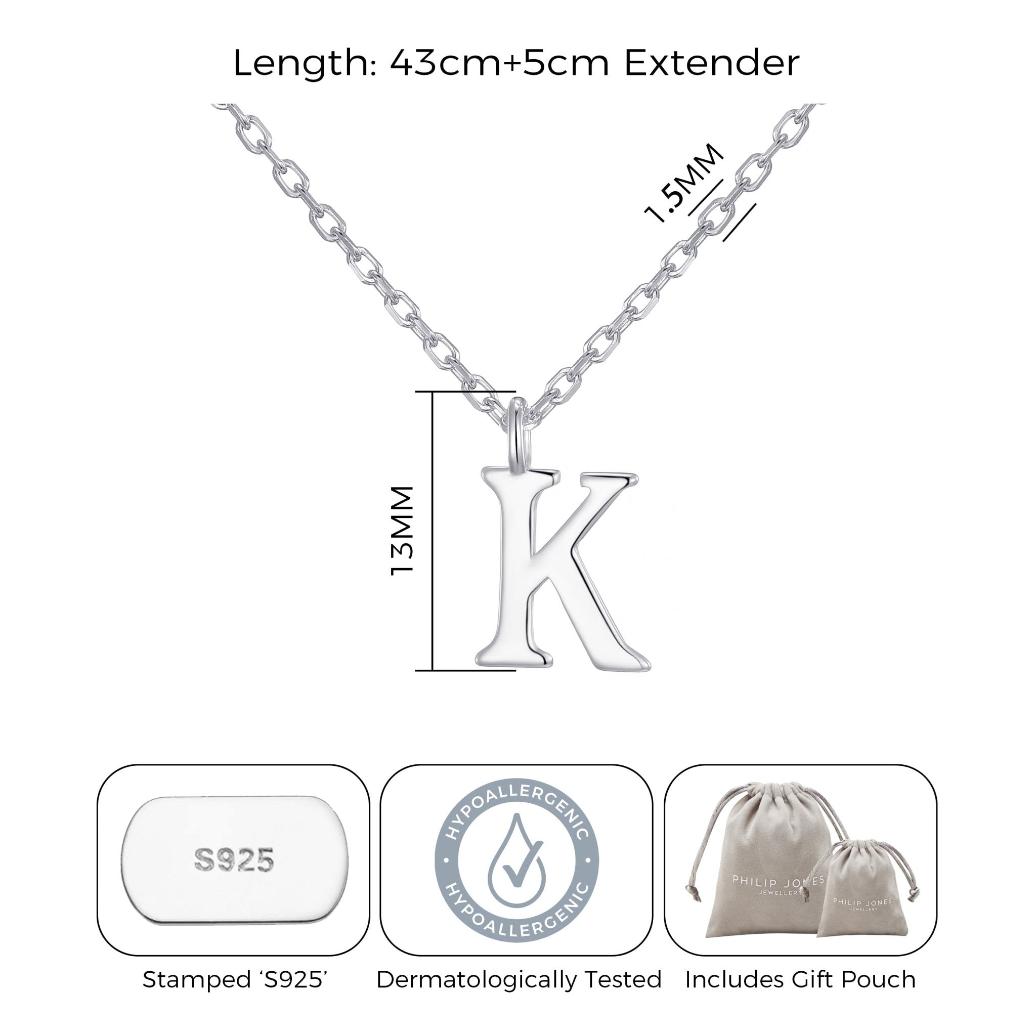 Sterling Silver Initial K Necklace