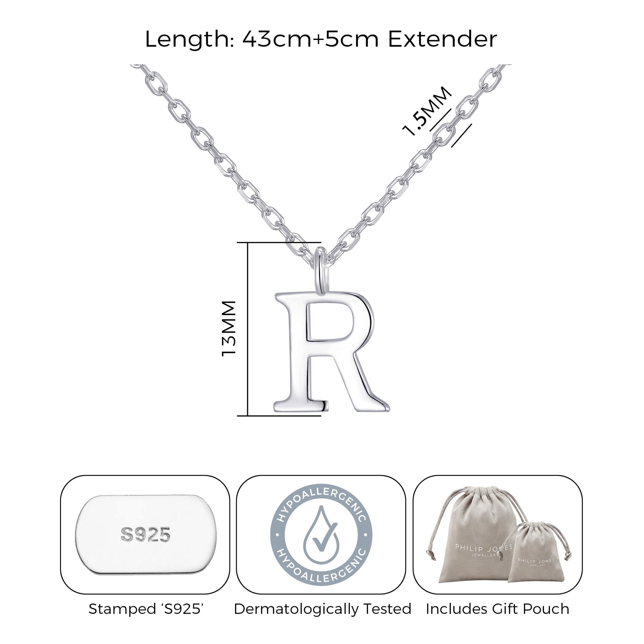 Sterling Silver Initial R Necklace