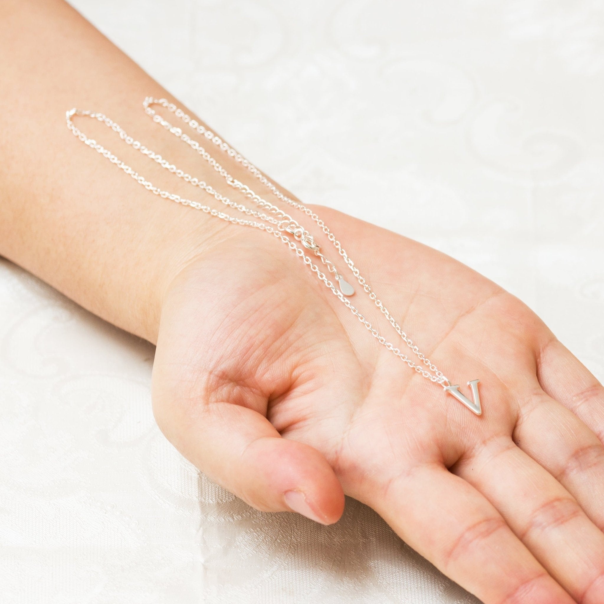 Sterling Silver Initial V Necklace