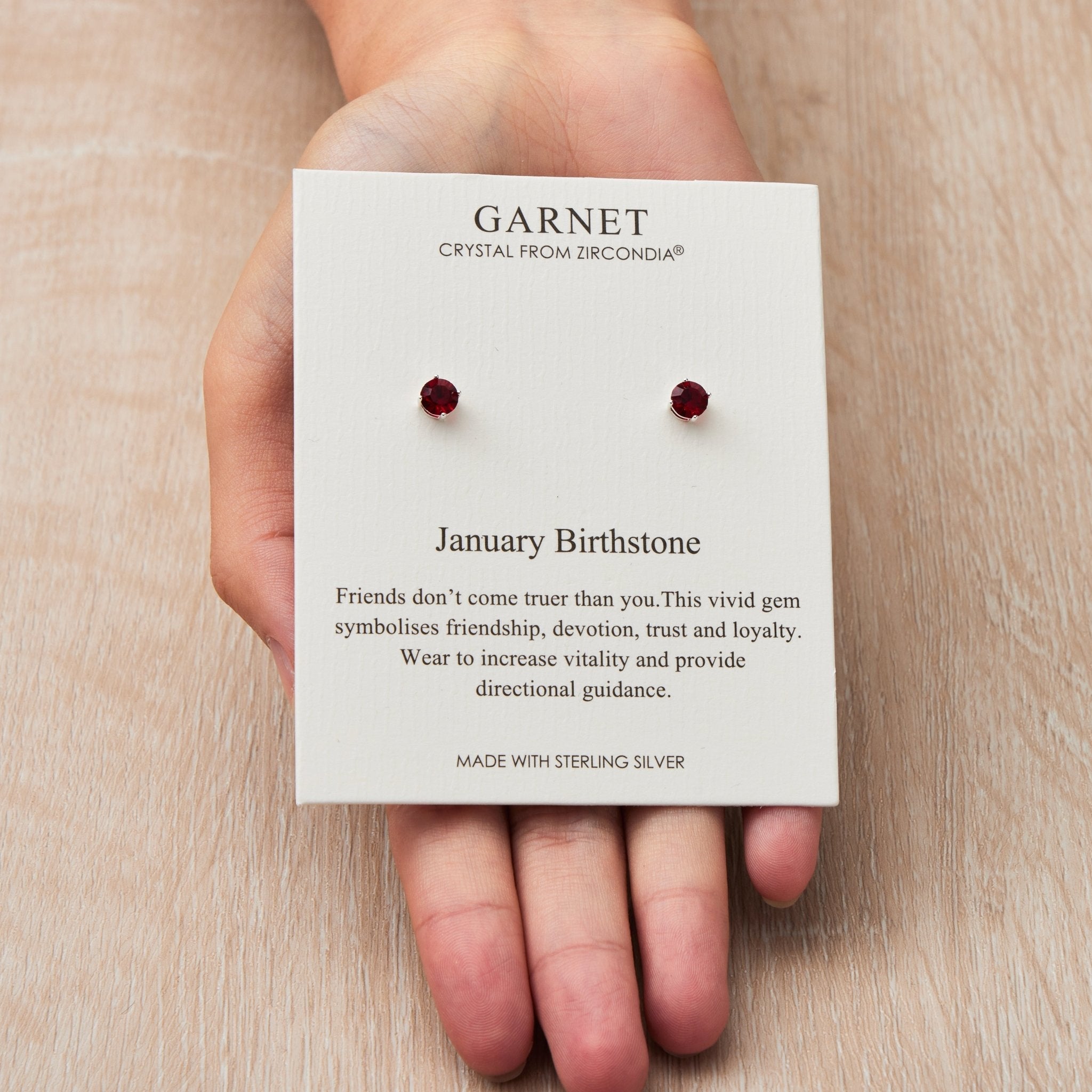 Sterling Silver January (Garnet) Birthstone Earrings Created with Zircondia® Crystals