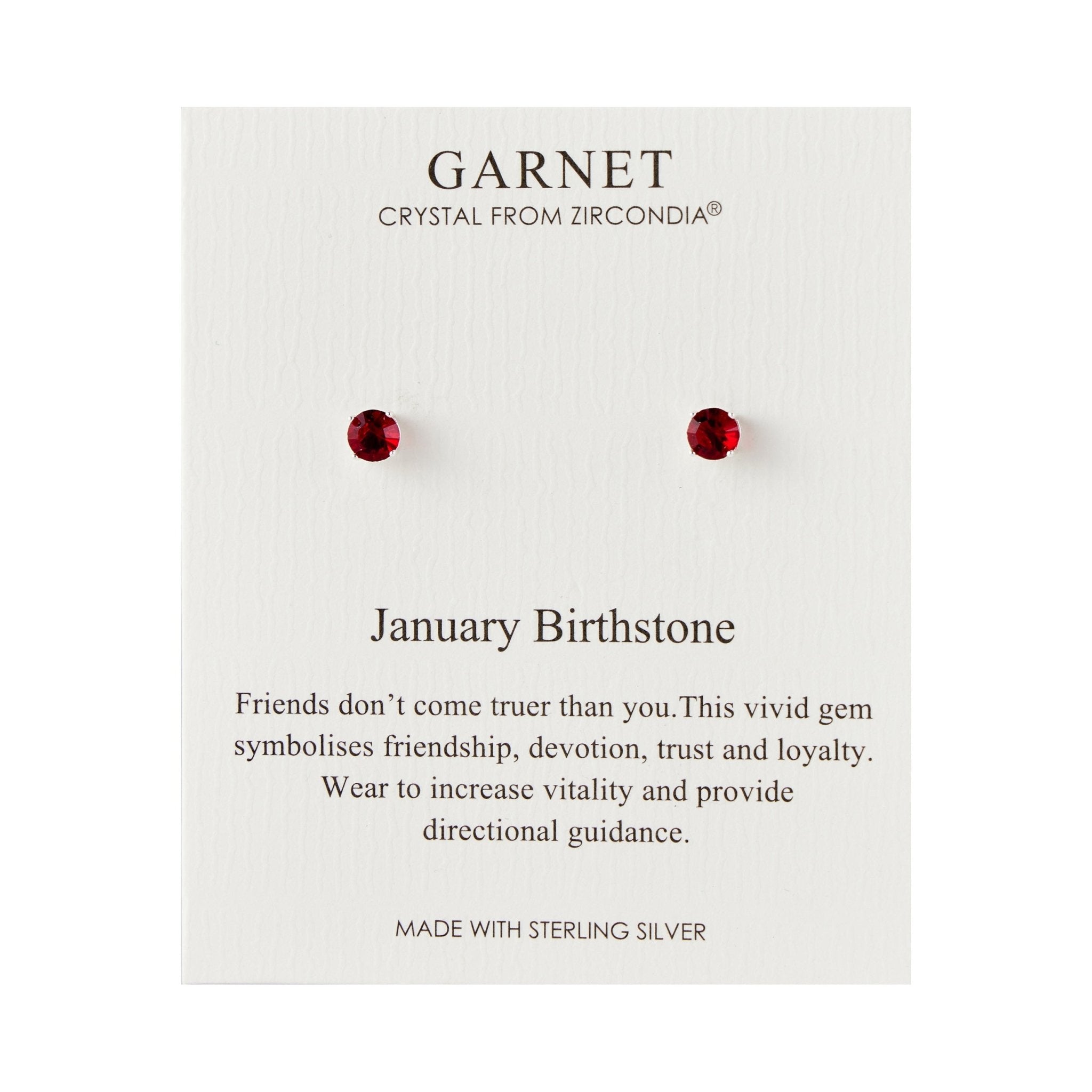 Sterling Silver January (Garnet) Birthstone Earrings Created with Zircondia® Crystals