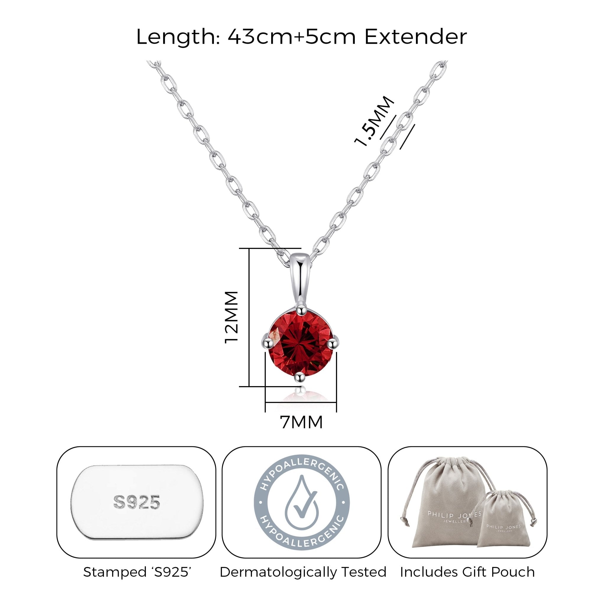 Sterling Silver January (Garnet) Birthstone Necklace Created with Zircondia® Crystals