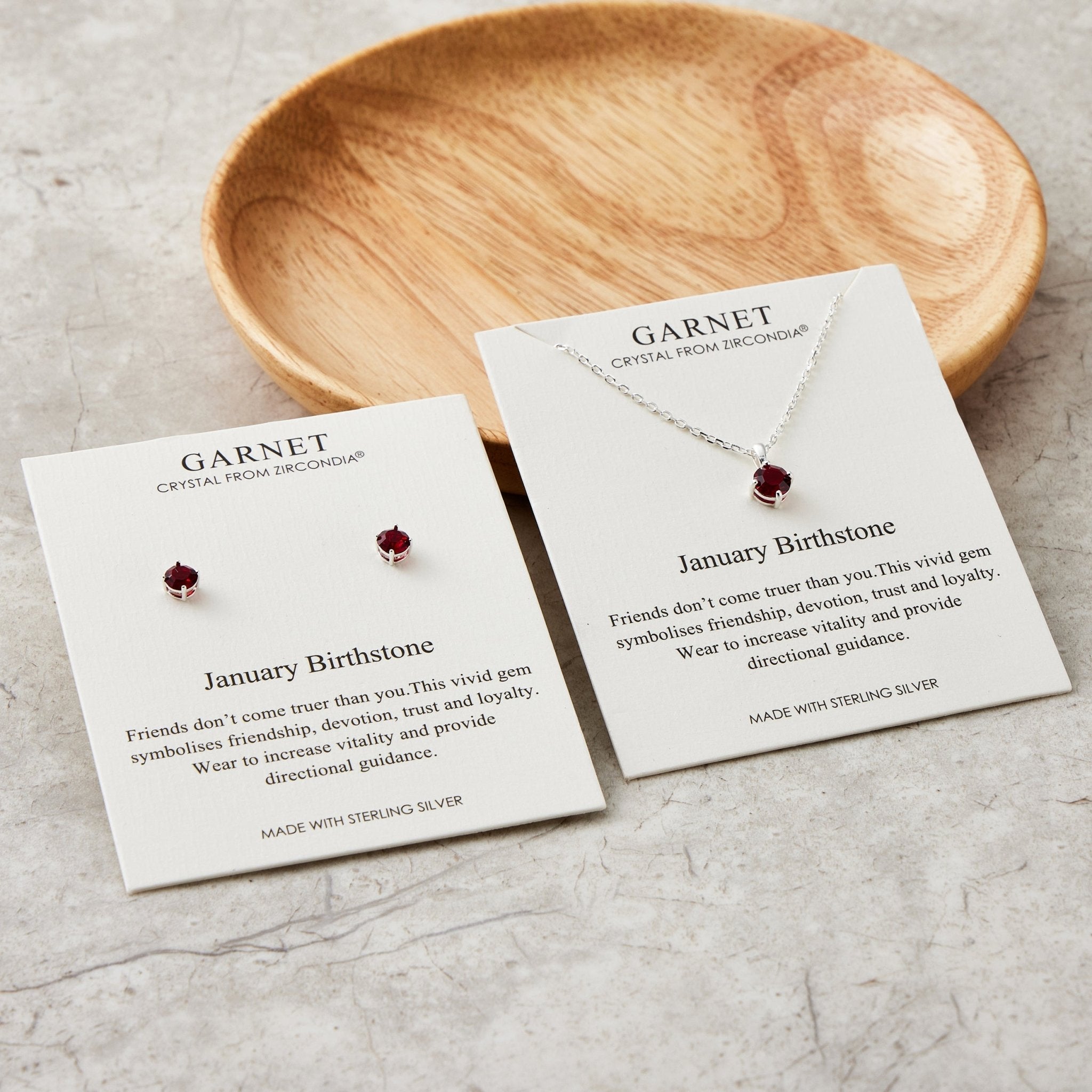 Sterling Silver January (Garnet) Birthstone Necklace & Earrings Set Created with Zircondia® Crystals