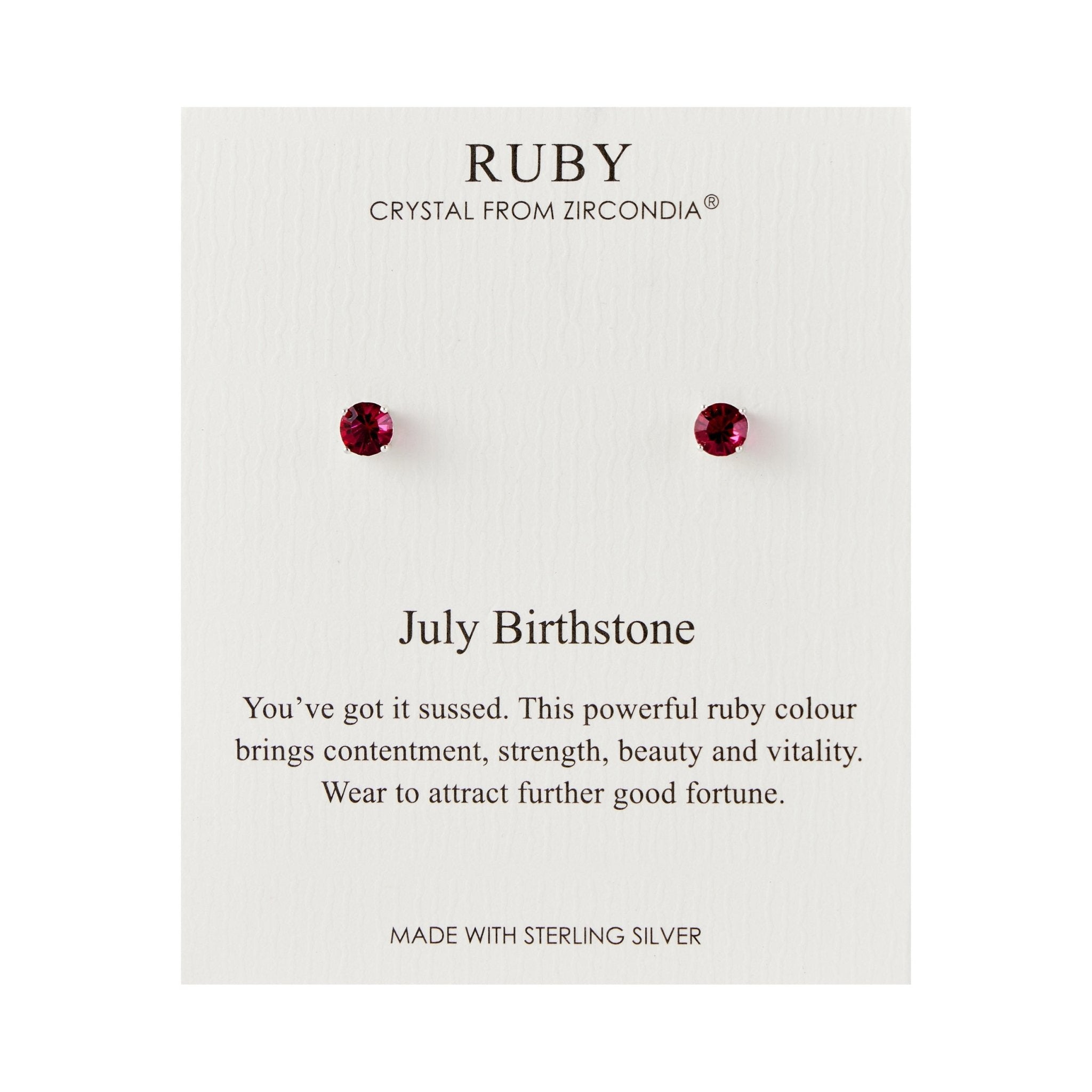 Sterling Silver July (Ruby) Birthstone Earrings Created with Zircondia® Crystals