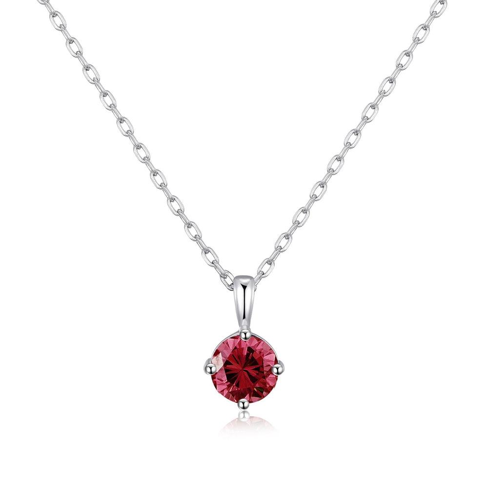 Sterling Silver July (Ruby) Birthstone Necklace Created with Zircondia® Crystals