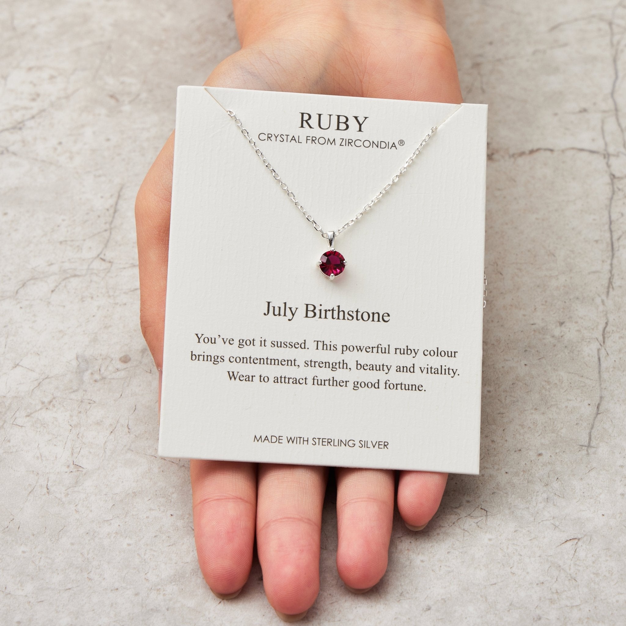 Sterling Silver July (Ruby) Birthstone Necklace Created with Zircondia® Crystals