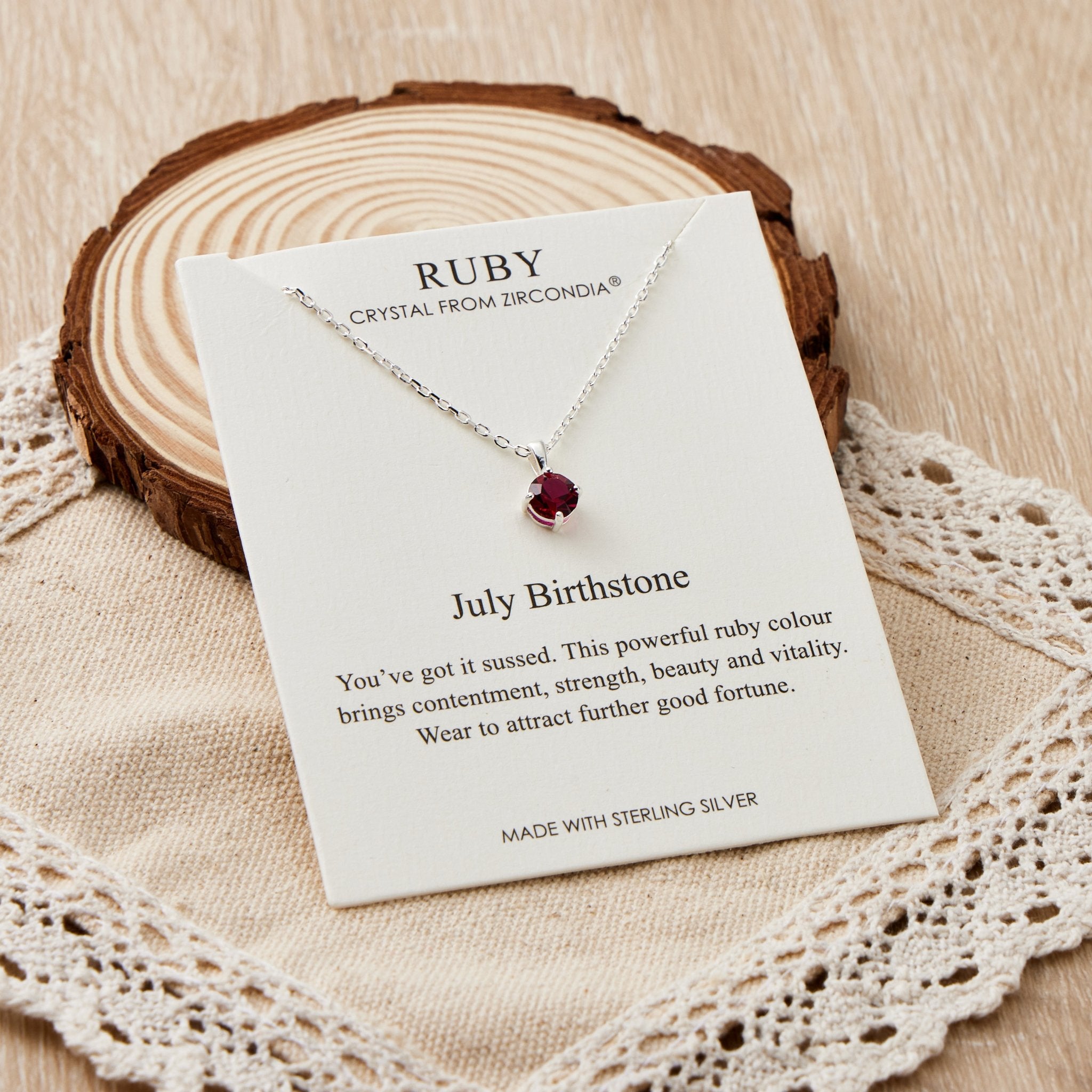 Sterling Silver July (Ruby) Birthstone Necklace Created with Zircondia® Crystals