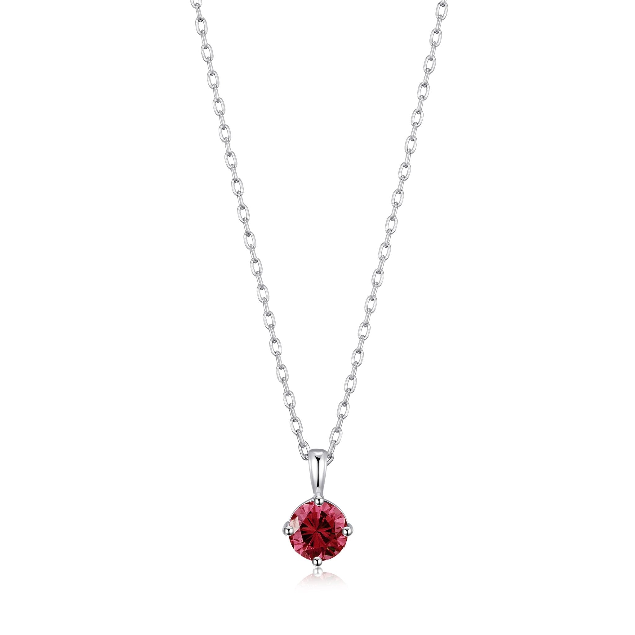 Sterling Silver July (Ruby) Birthstone Necklace Created with Zircondia® Crystals