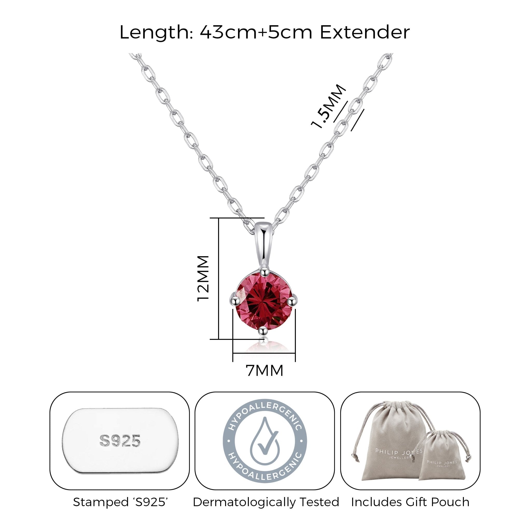 Sterling Silver July (Ruby) Birthstone Necklace Created with Zircondia® Crystals