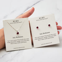 Sterling Silver July (Ruby) Birthstone Necklace & Earrings Set Created with Zircondia® Crystals