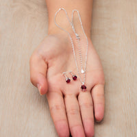 Sterling Silver July (Ruby) Birthstone Necklace & Earrings Set Created with Zircondia® Crystals