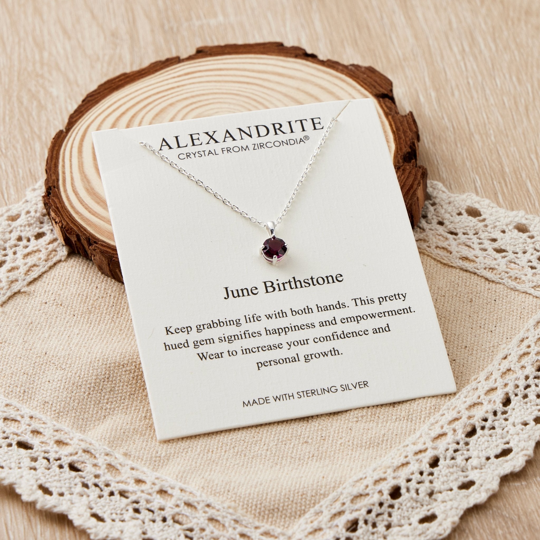 Sterling Silver June (Alexandrite) Birthstone Necklace Created with Zircondia® Crystals
