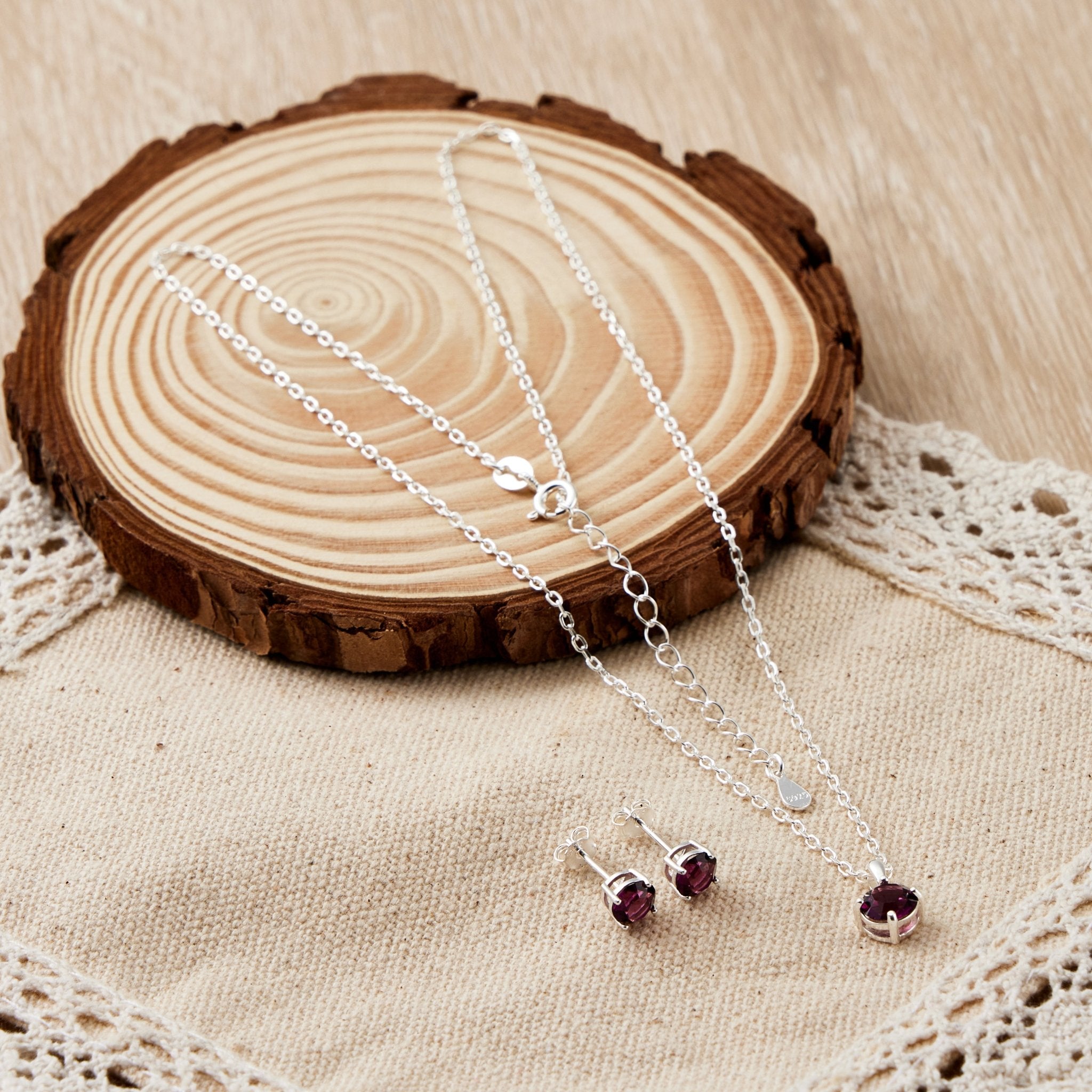 Sterling Silver June (Alexandrite) Birthstone Necklace & Earrings Set Created with Zircondia® Crystals