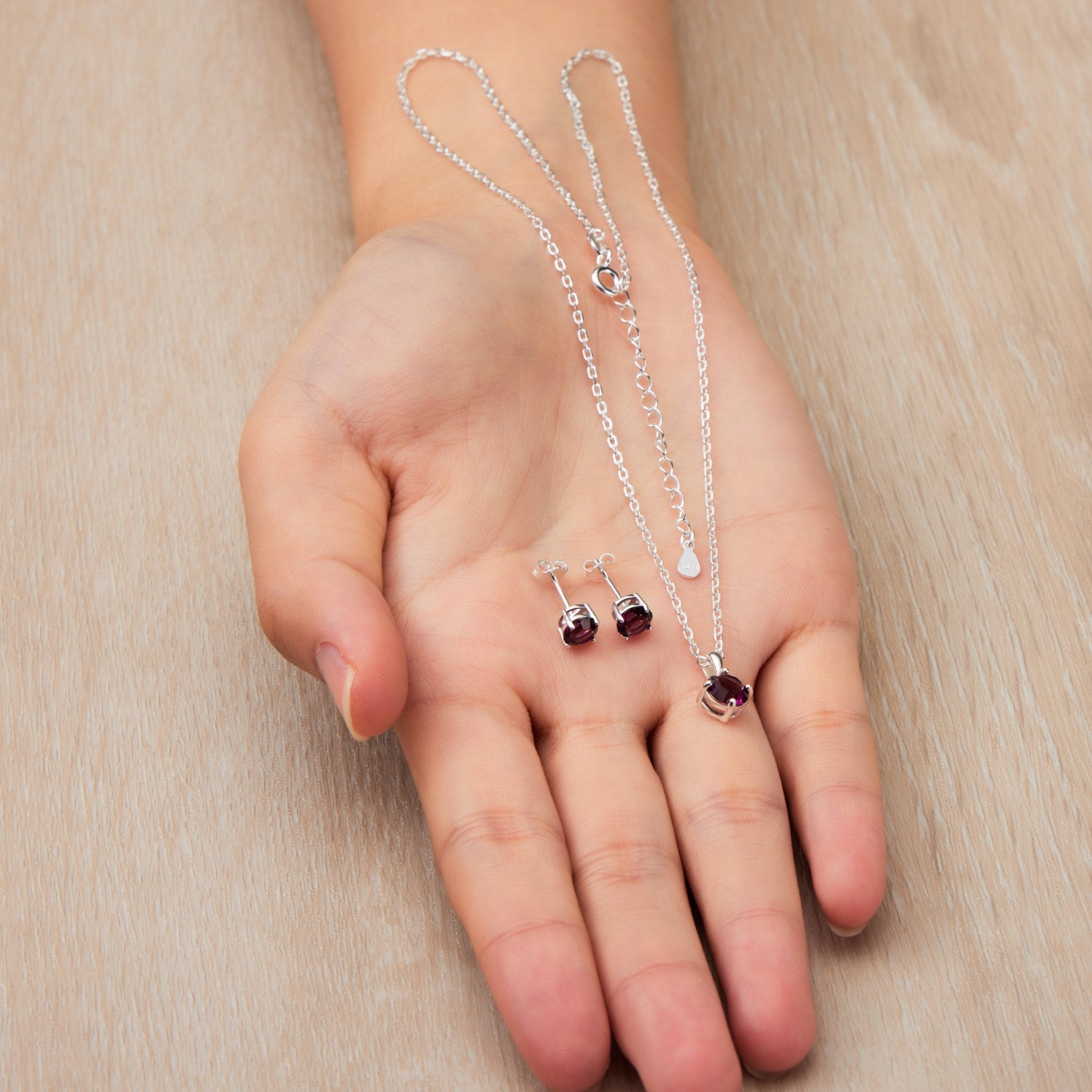 Sterling Silver June (Alexandrite) Birthstone Necklace & Earrings Set Created with Zircondia® Crystals