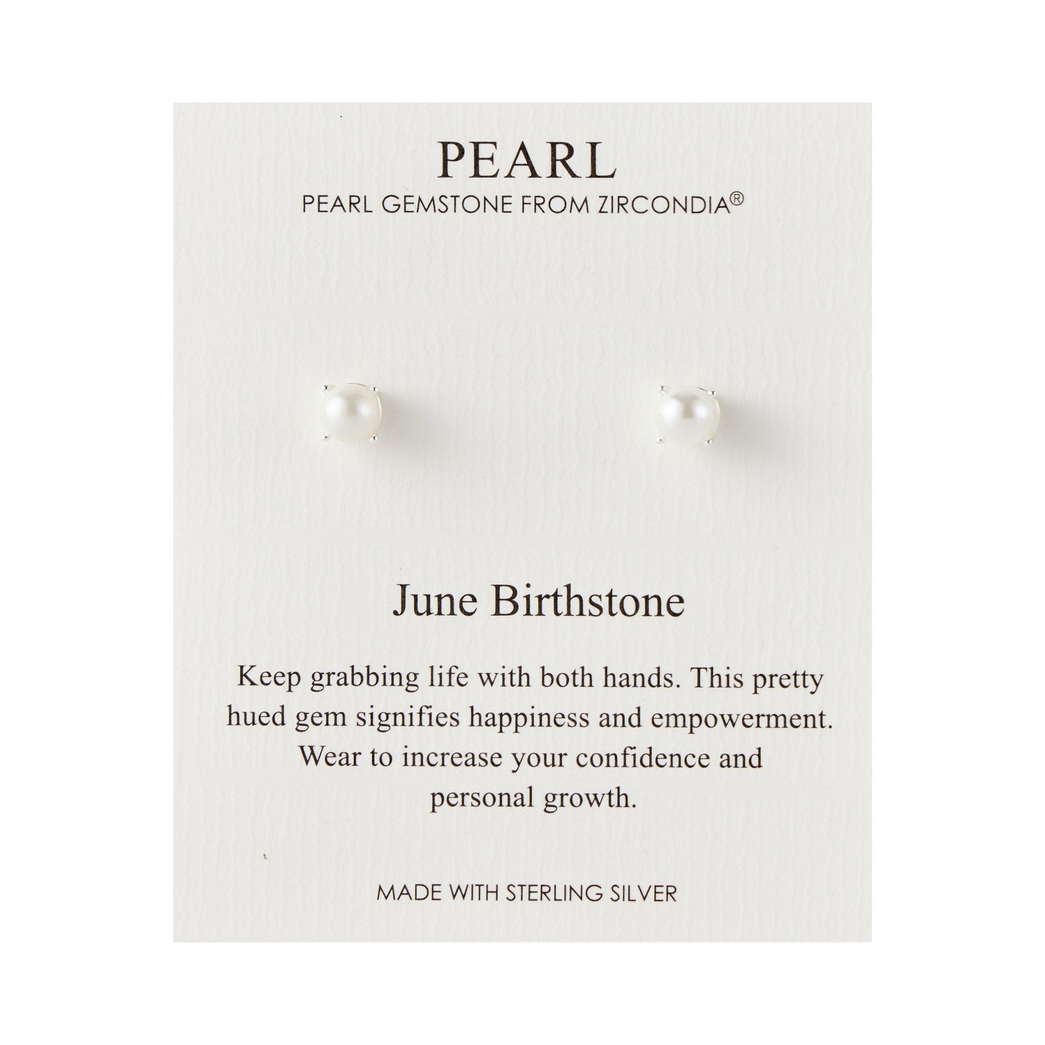 Sterling Silver June (Pearl) Birthstone Earrings Created with Gemstones from Zircondia®