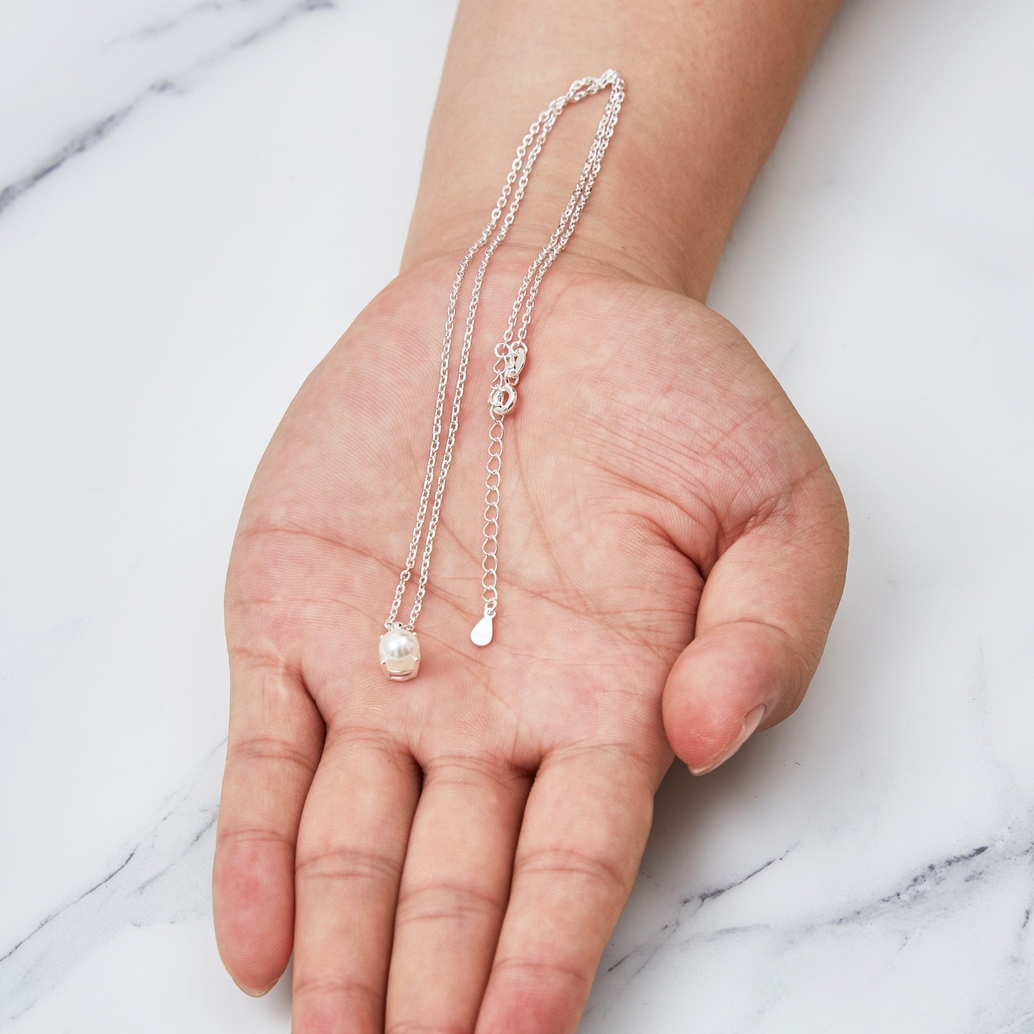 Sterling Silver June (Pearl) Birthstone Necklace Created with Gemstones from Zircondia®