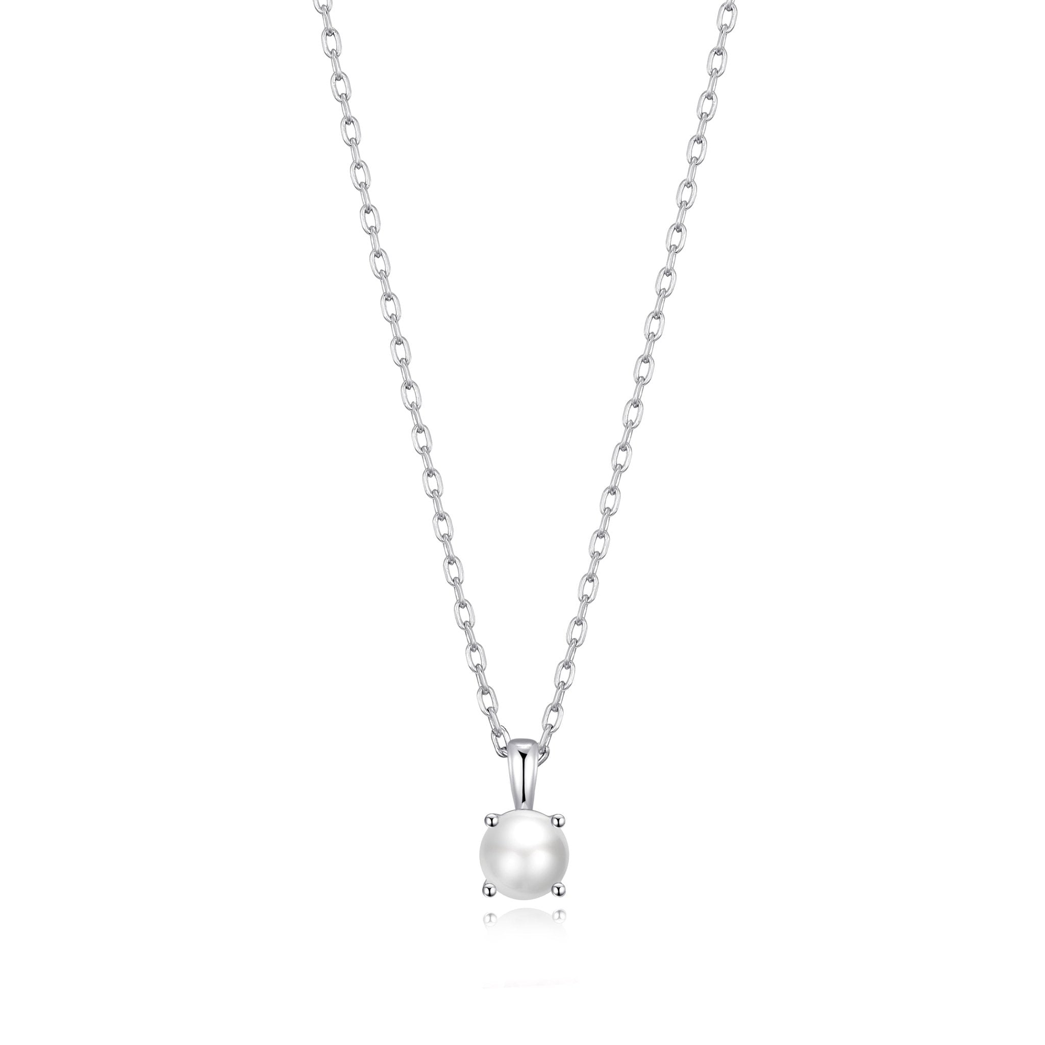 Sterling Silver June (Pearl) Birthstone Necklace Created with Gemstones from Zircondia®