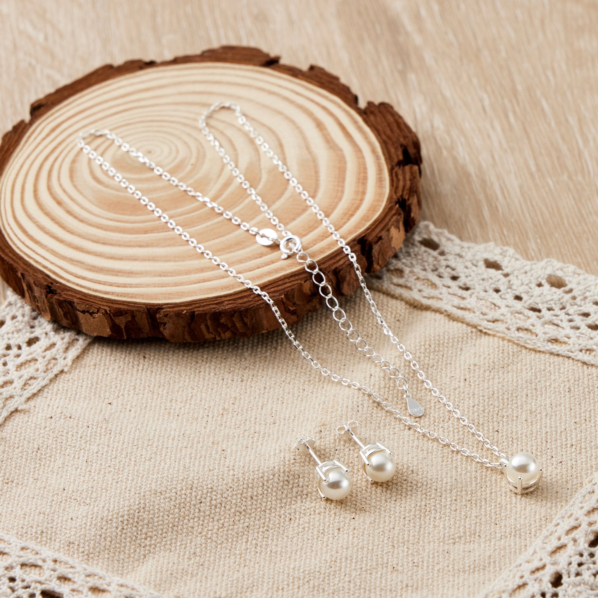 Sterling Silver June (Pearl) Birthstone Necklace & Earrings Set Created with Zircondia® Crystals