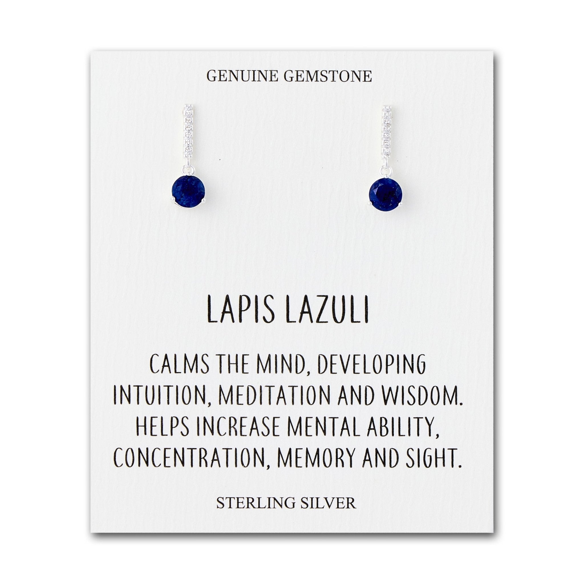 Sterling Silver Lapis Gemstone Drop Earrings with Quote Card
