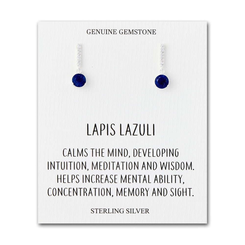Sterling Silver Lapis Gemstone Drop Earrings with Quote Card