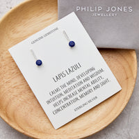 Sterling Silver Lapis Gemstone Drop Earrings with Quote Card