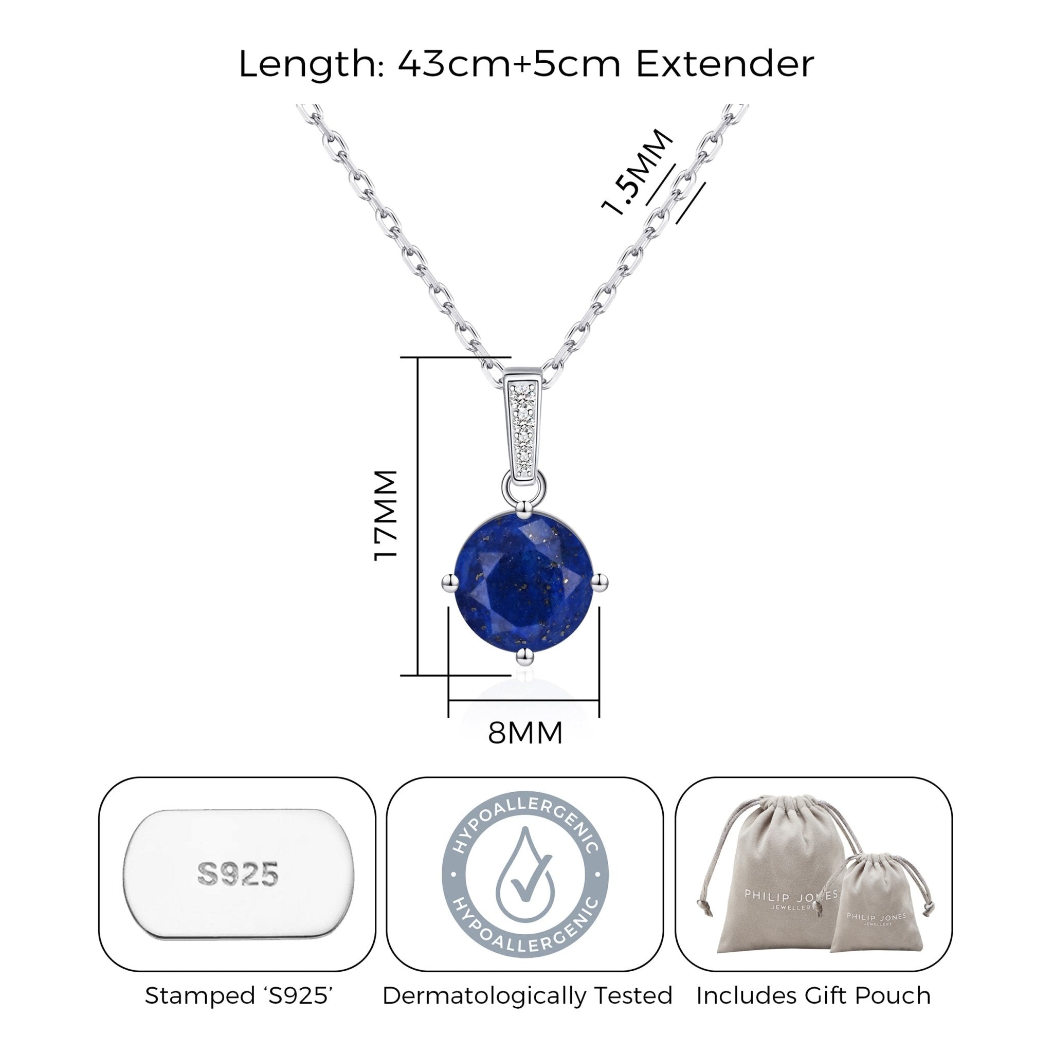 Sterling Silver Lapis Gemstone Necklace
