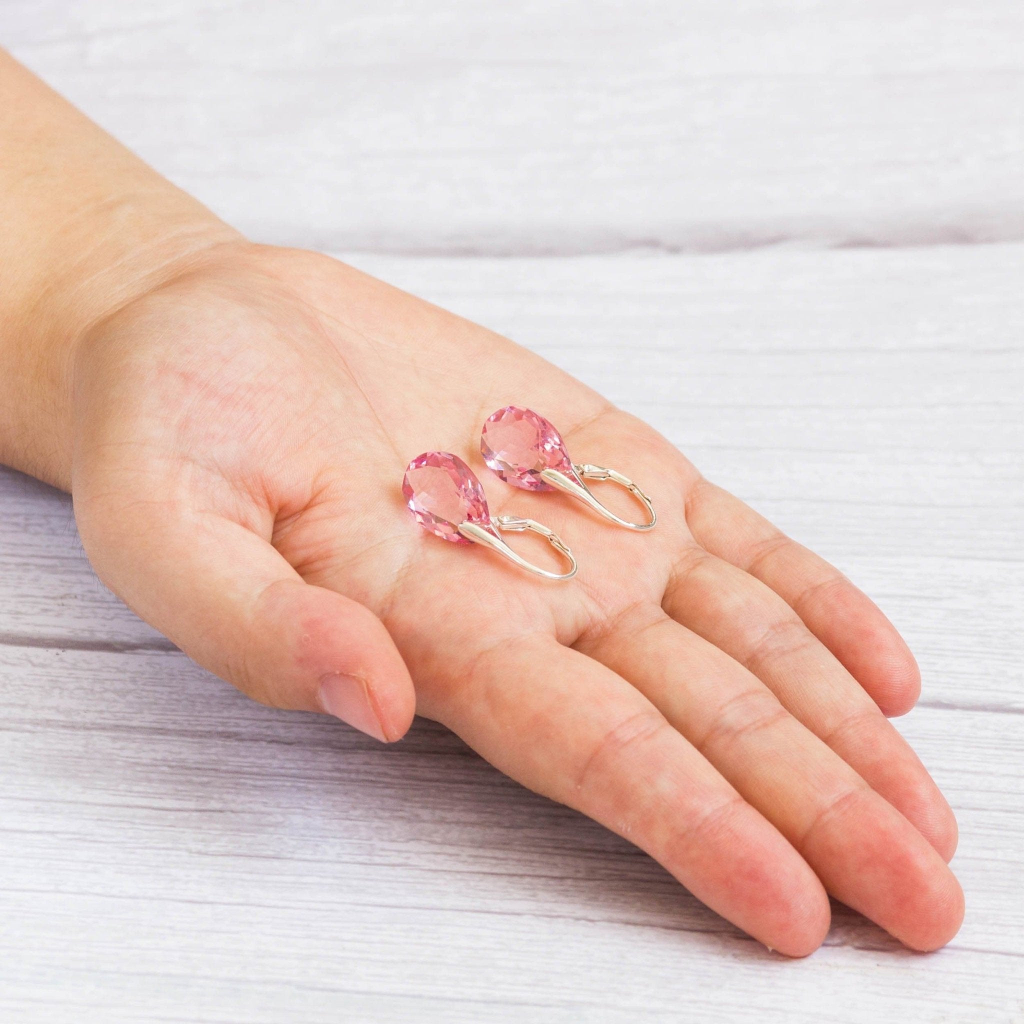 Sterling Silver Light Rose Drop Earrings Created with Zircondia® Crystals