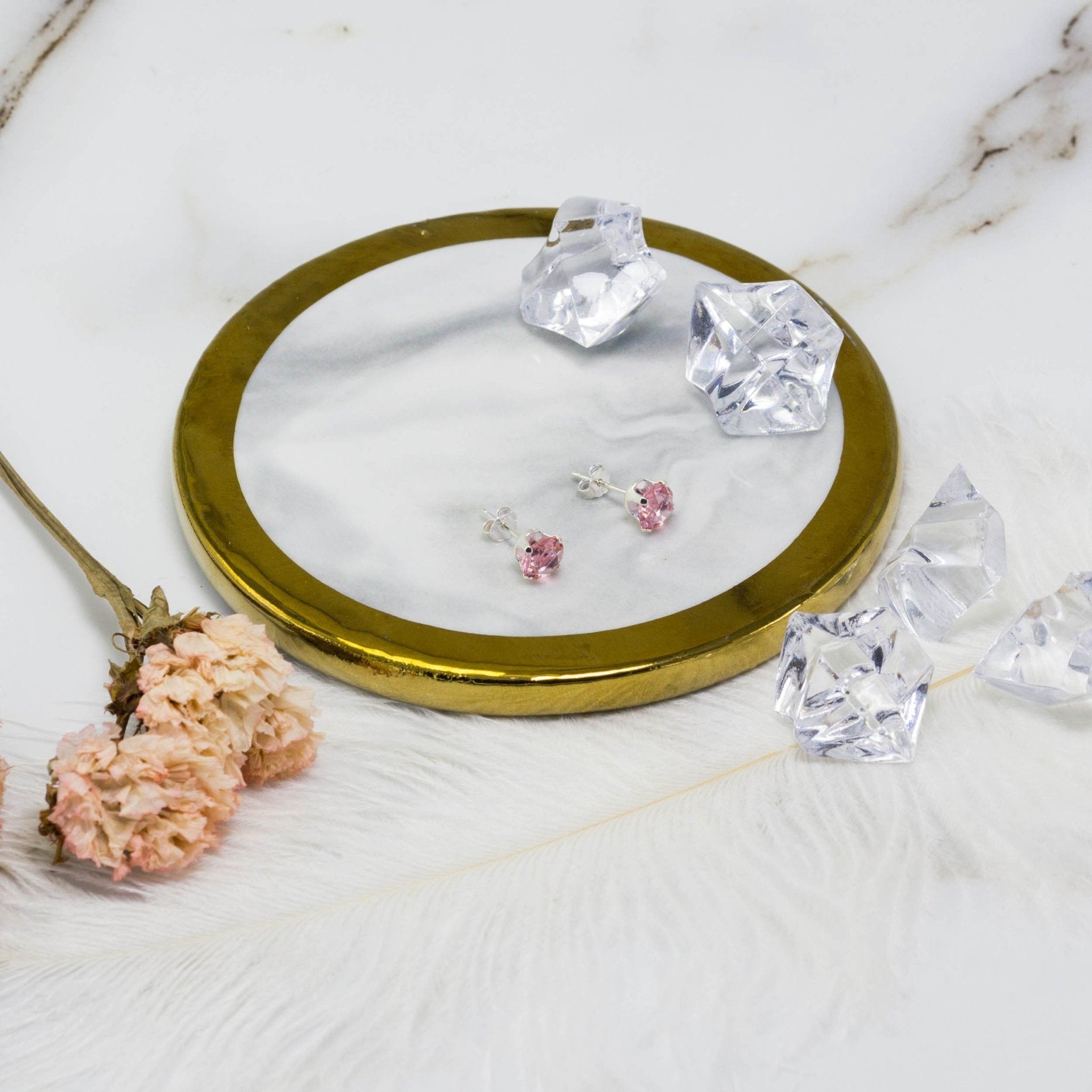 Sterling Silver Light Rose Earrings Created with Zircondia® Crystals