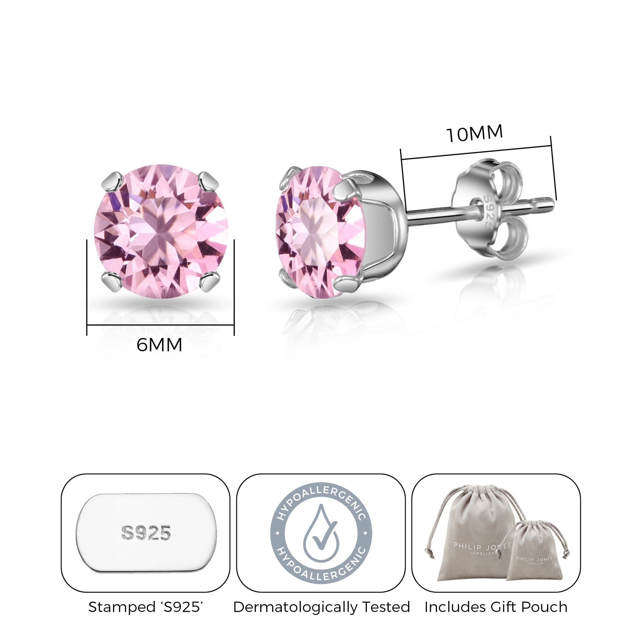 Sterling Silver Light Rose Earrings Created with Zircondia® Crystals