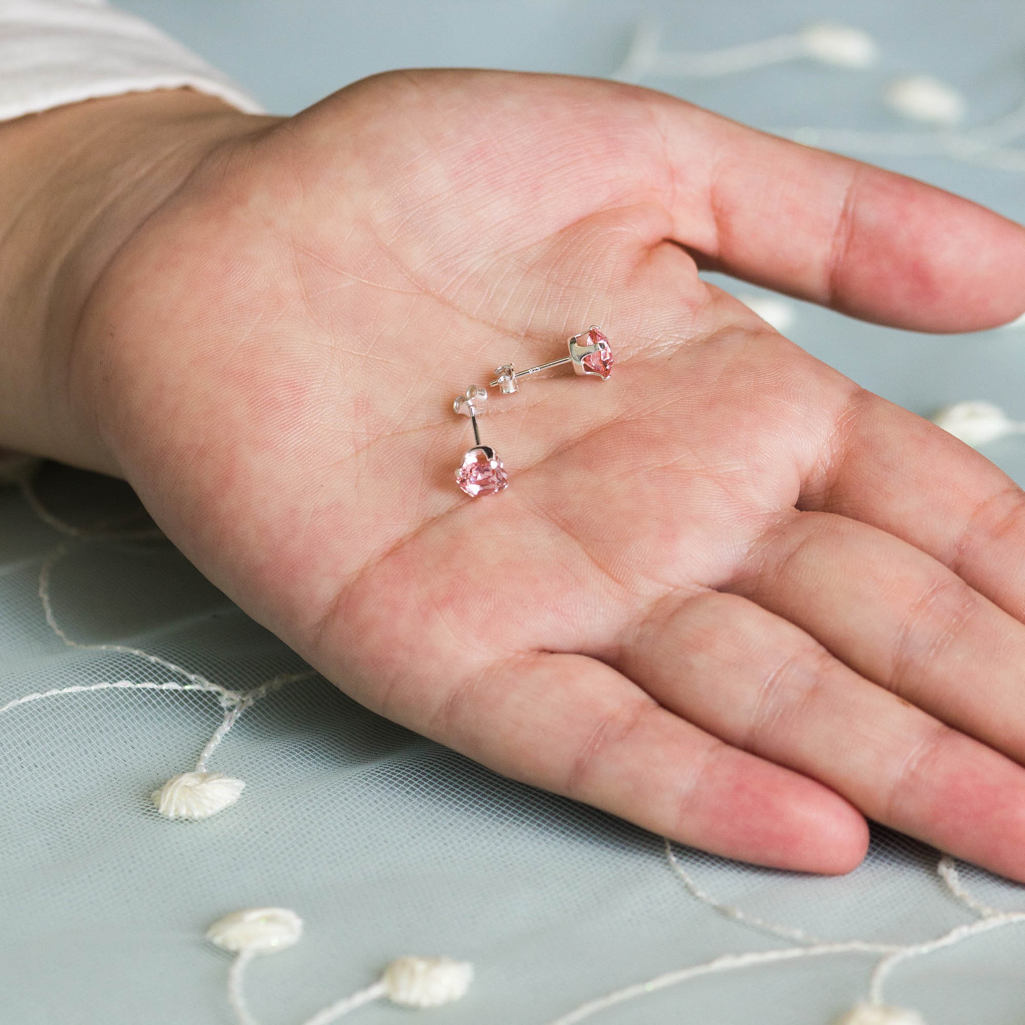 Sterling Silver Light Rose Earrings Created with Zircondia® Crystals