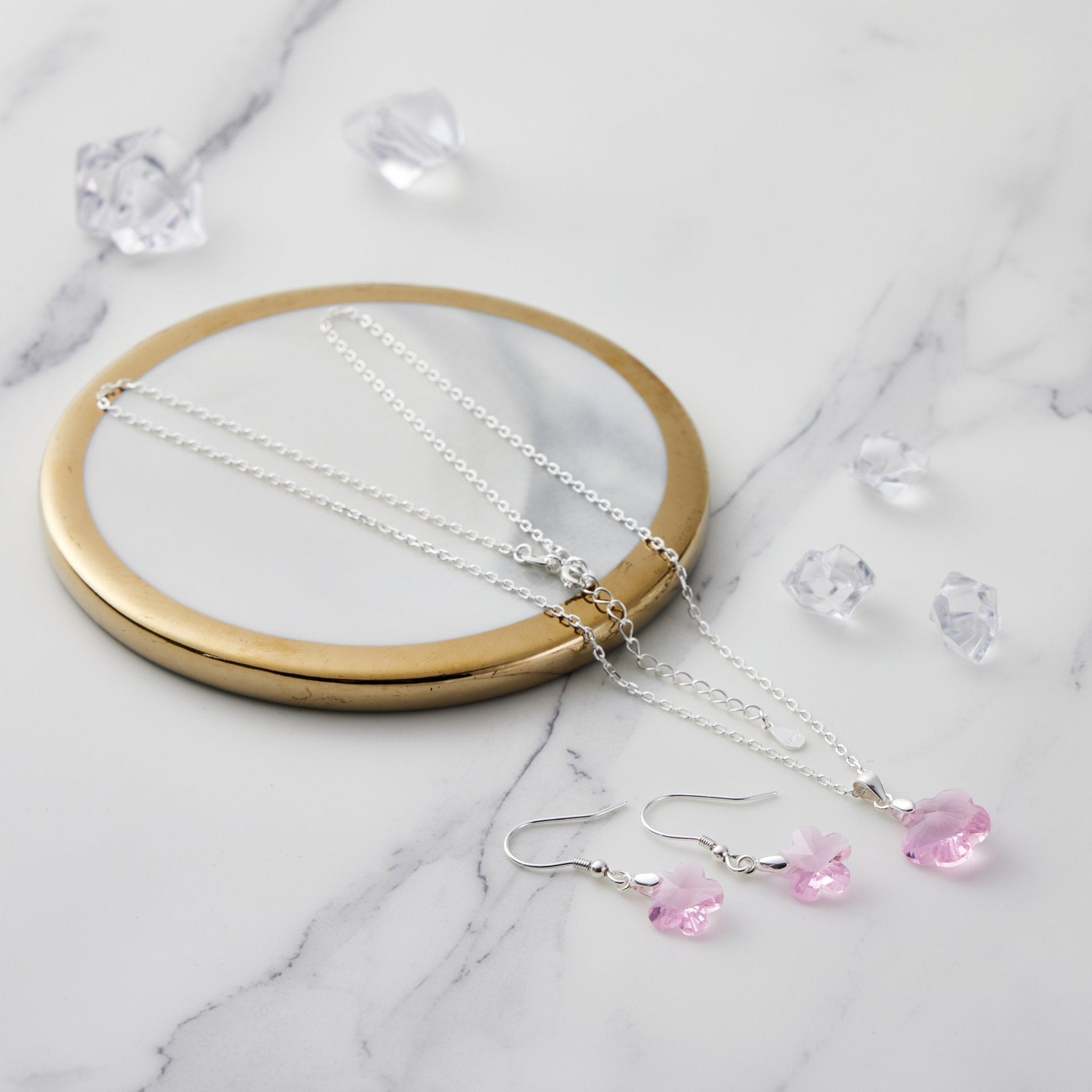 Sterling Silver Light Rose Flower Set Created with Zircondia® Crystals