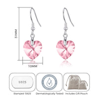 Sterling Silver Light Rose Heart Earrings Created with Zircondia® Crystals