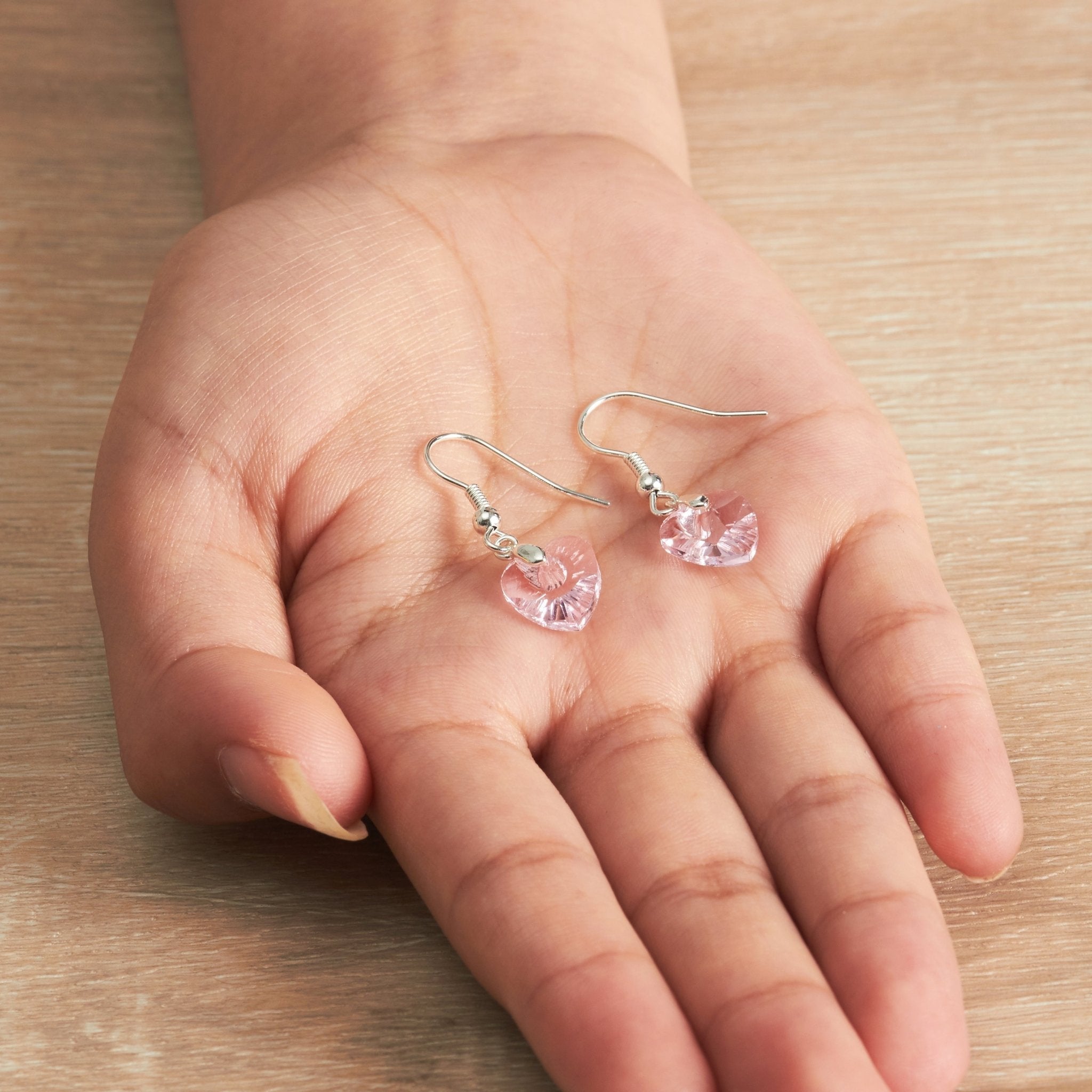 Sterling Silver Light Rose Heart Earrings Created with Zircondia® Crystals