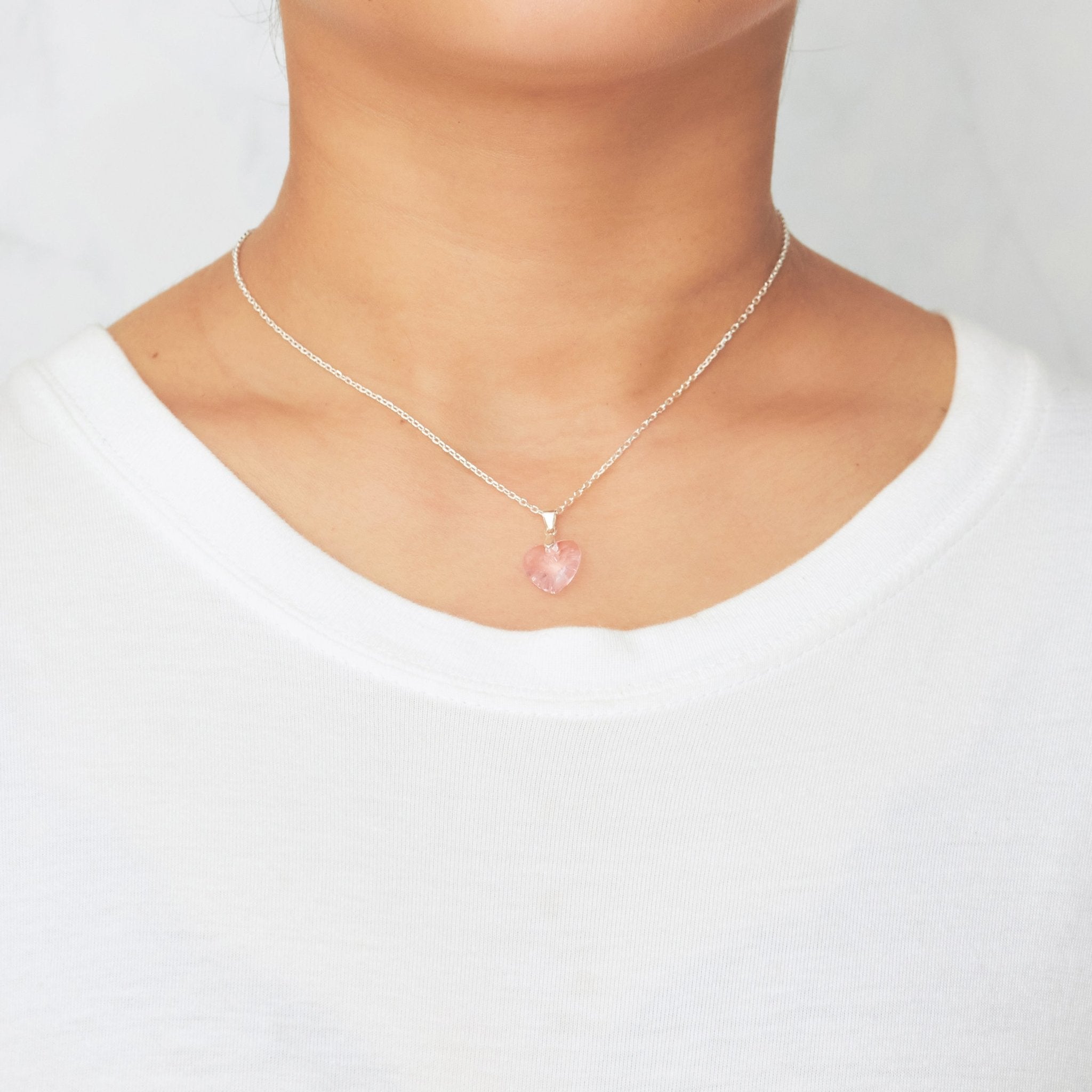 Sterling Silver Light Rose Heart Necklace Created with Zircondia® Crystals