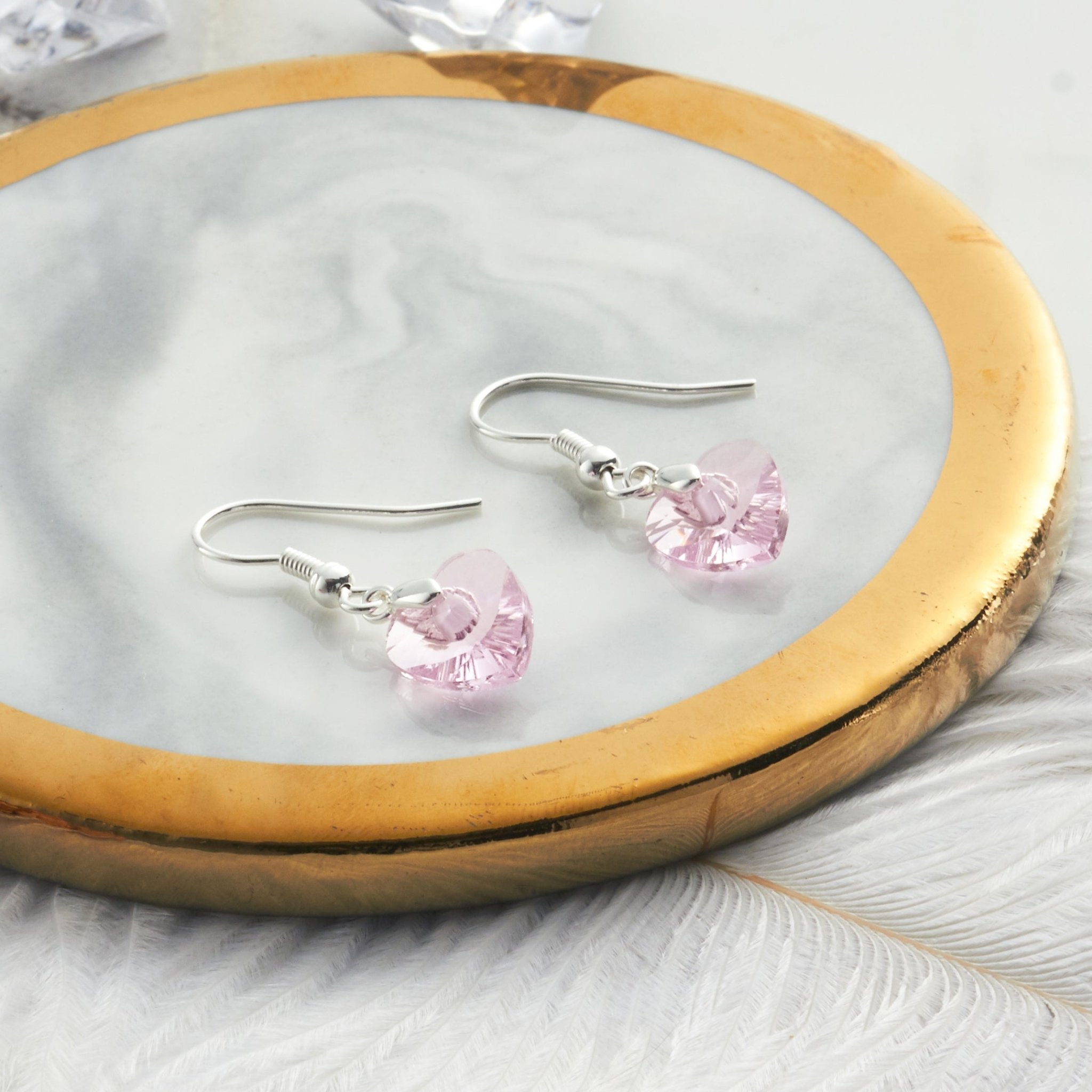 Sterling Silver Light Rose Heart Set Created with Zircondia® Crystals