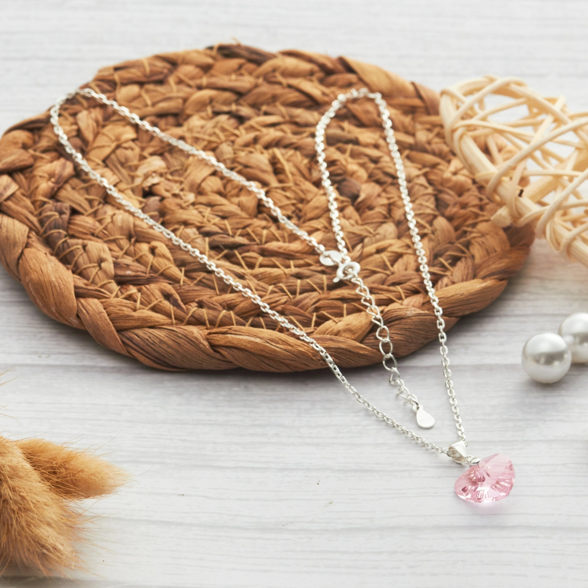 Sterling Silver Light Rose Heart Set Created with Zircondia® Crystals