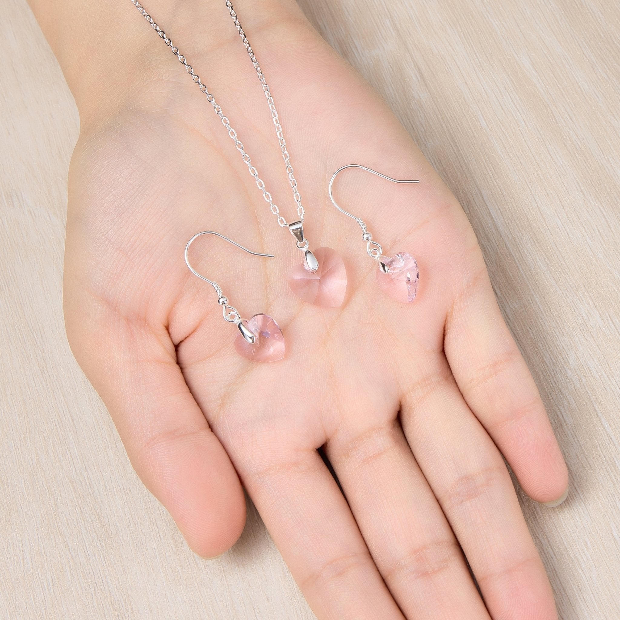 Sterling Silver Light Rose Heart Set Created with Zircondia® Crystals