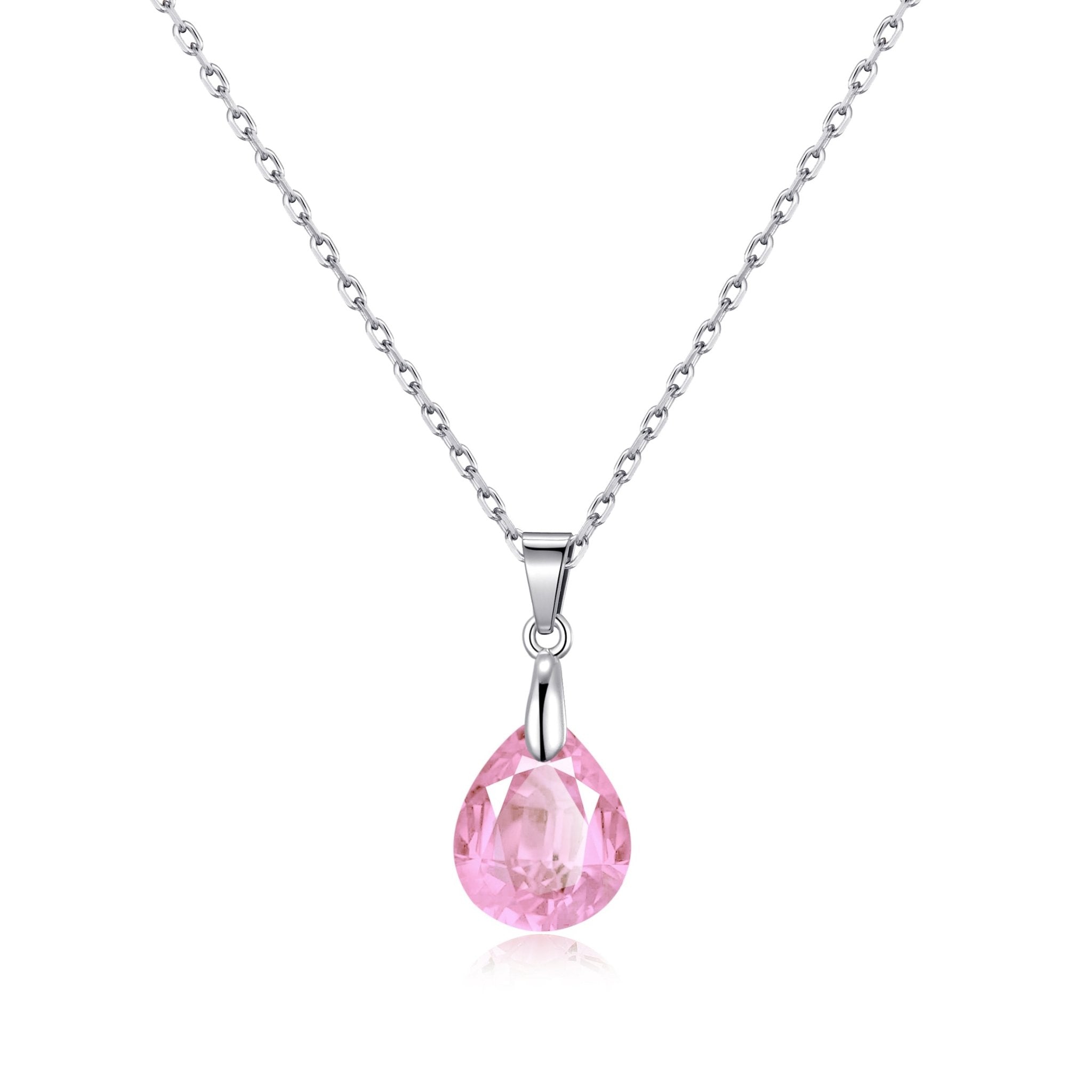 Sterling Silver Light Rose Pear Necklace Created with Zircondia® Crystals