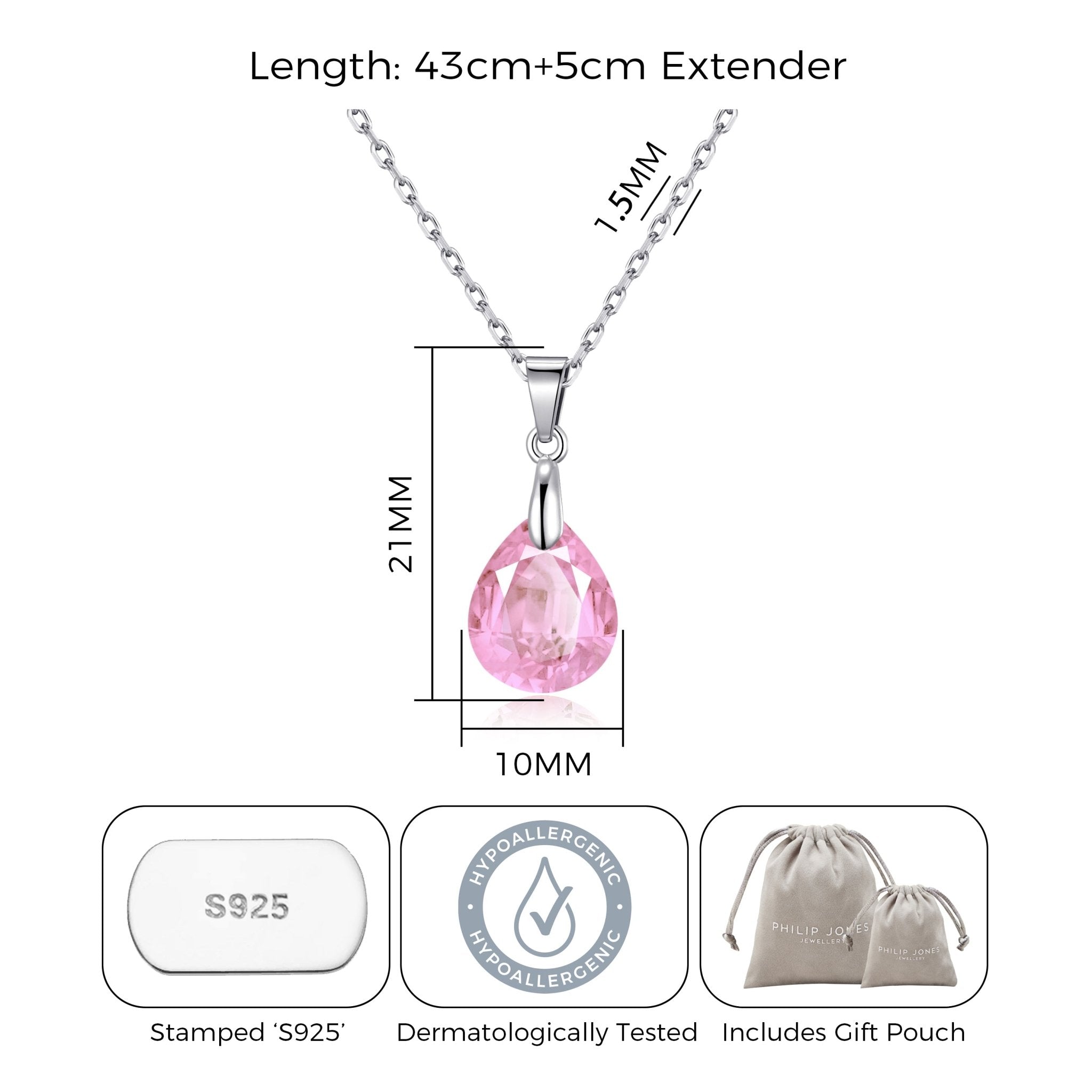 Sterling Silver Light Rose Pear Necklace Created with Zircondia® Crystals