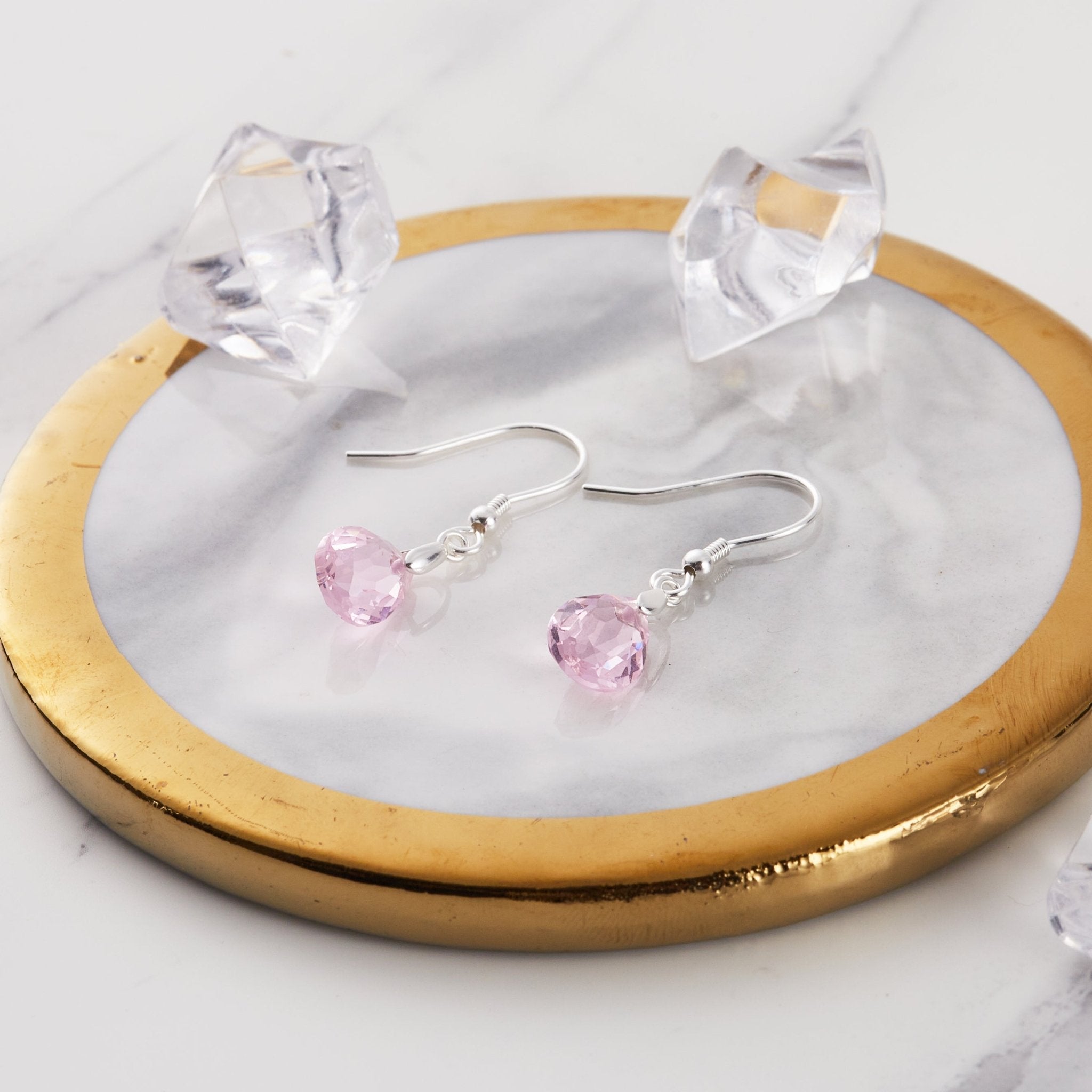 Sterling Silver Light Rose Pear Set Created with Zircondia® Crystals