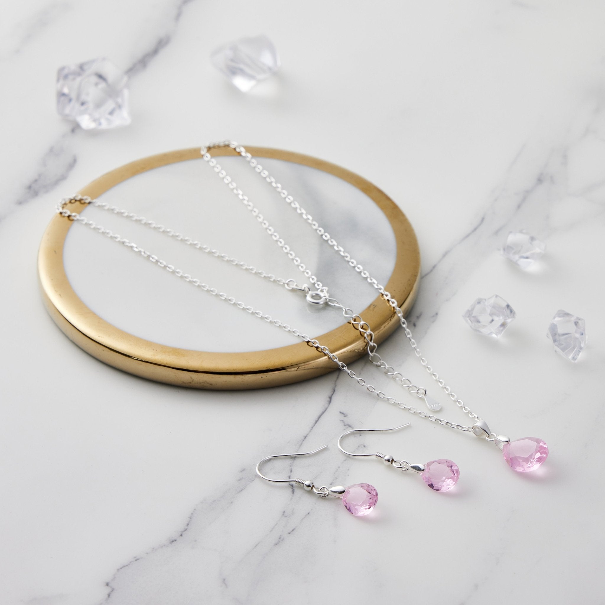 Sterling Silver Light Rose Pear Set Created with Zircondia® Crystals