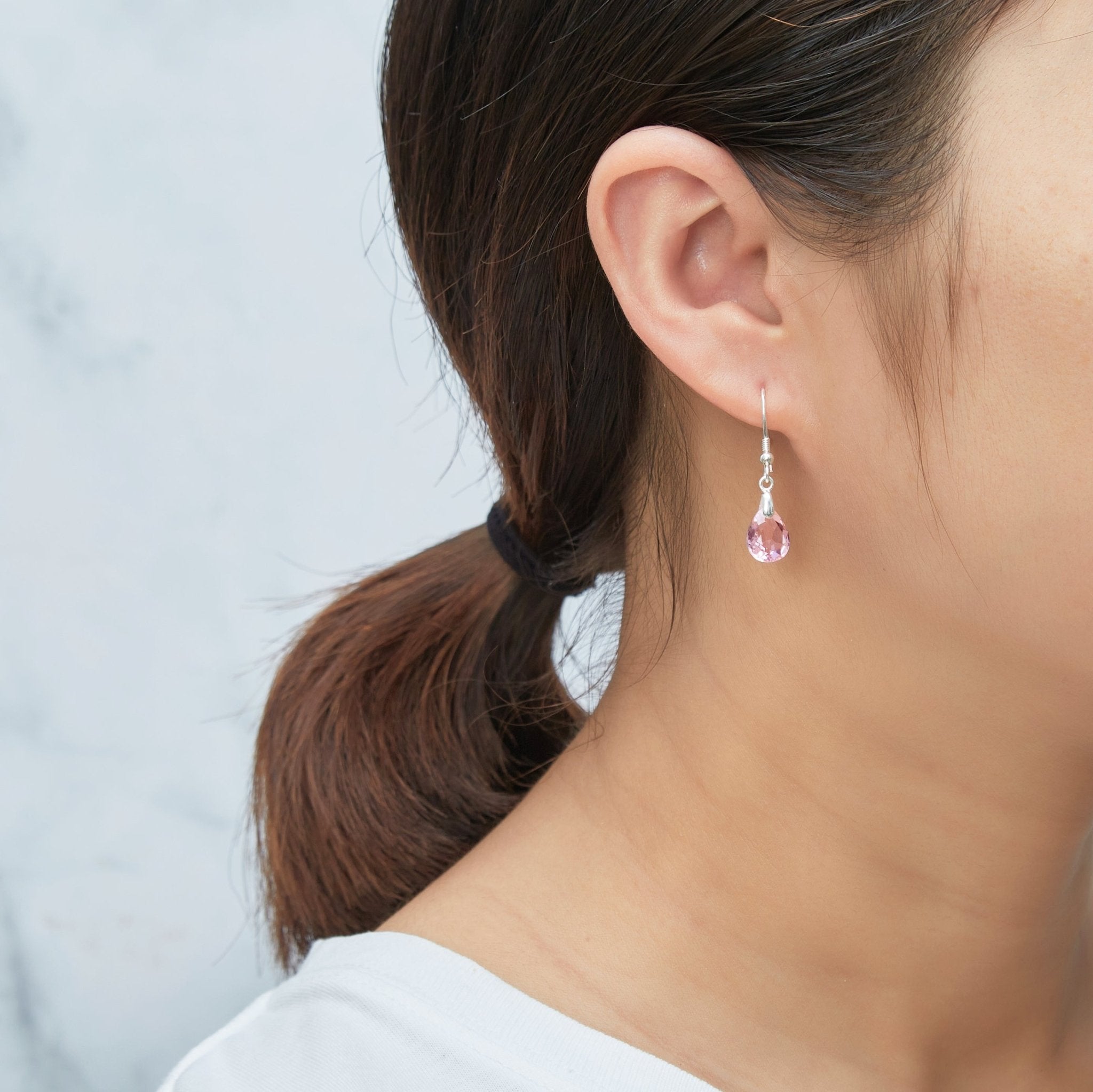 Sterling Silver Light Rose Pear Set Created with Zircondia® Crystals