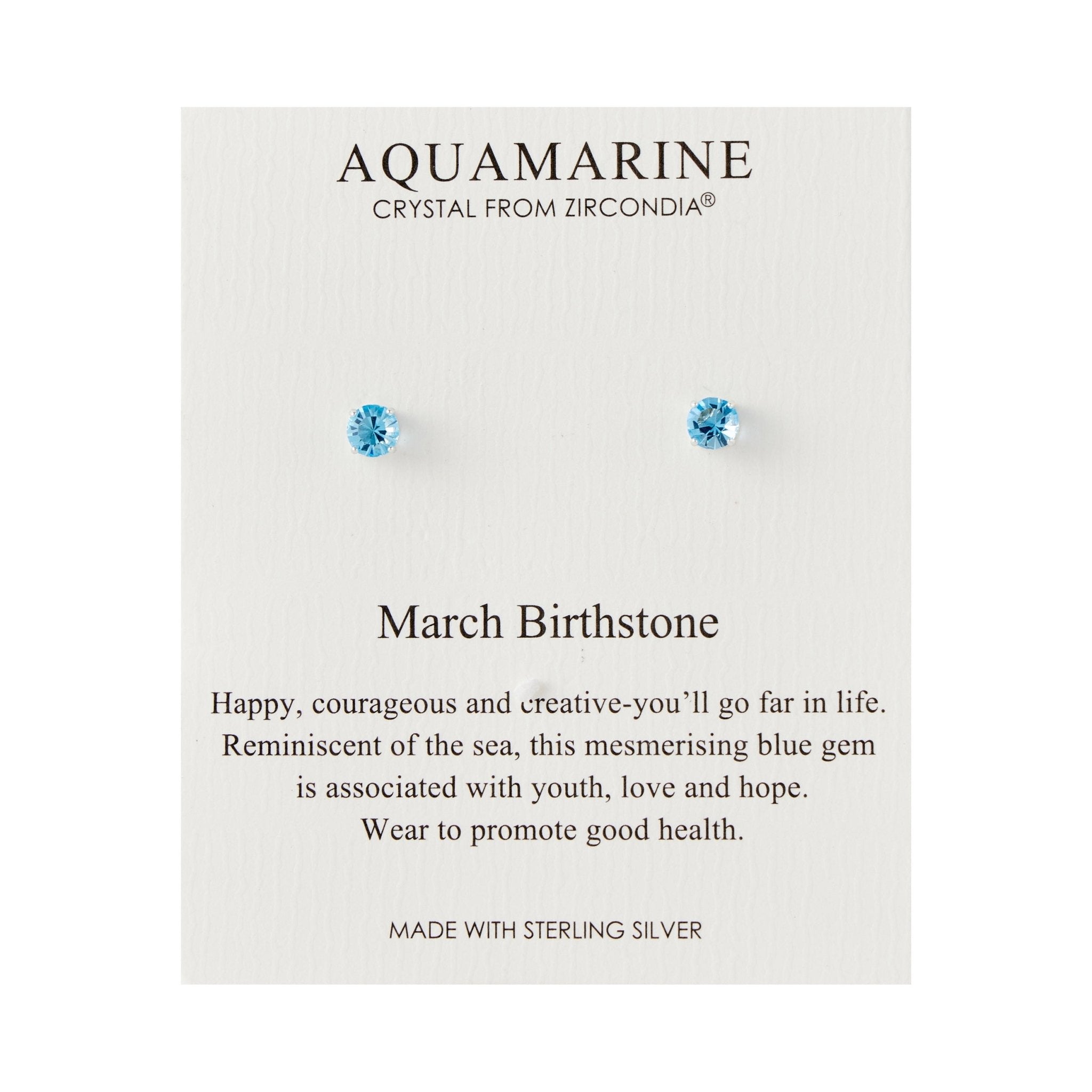 Sterling Silver March (Aquamarine) Birthstone Earrings Created with Zircondia® Crystals