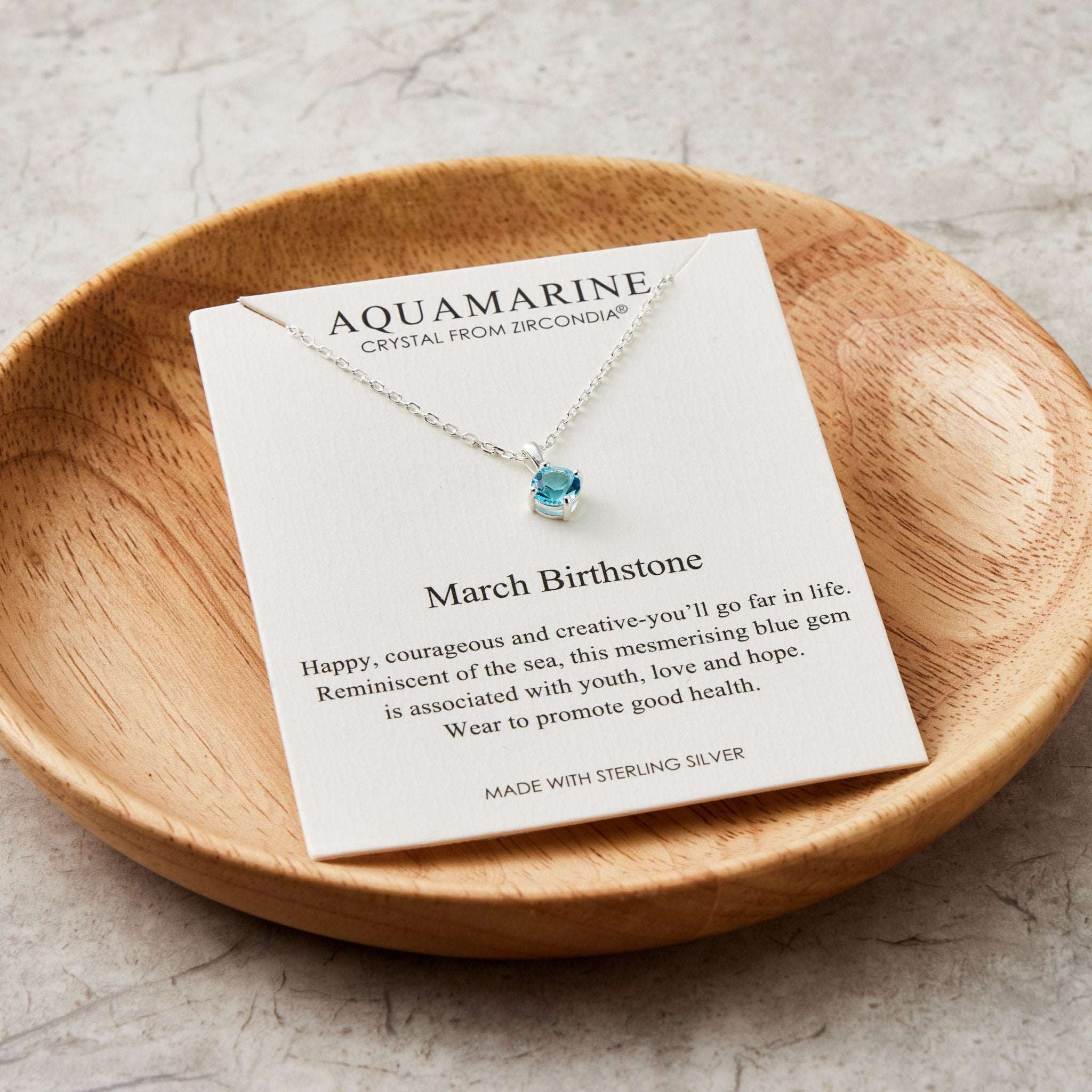 Sterling Silver March (Aquamarine) Birthstone Necklace Created with Zircondia® Crystals