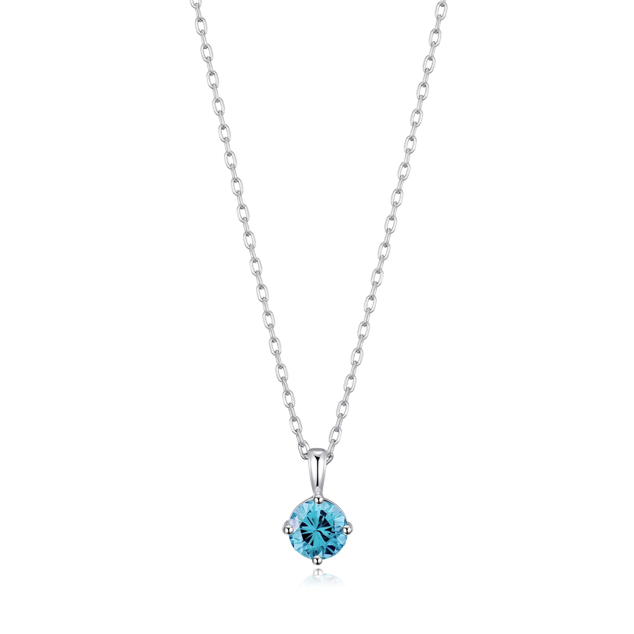 Sterling Silver March (Aquamarine) Birthstone Necklace Created with Zircondia® Crystals