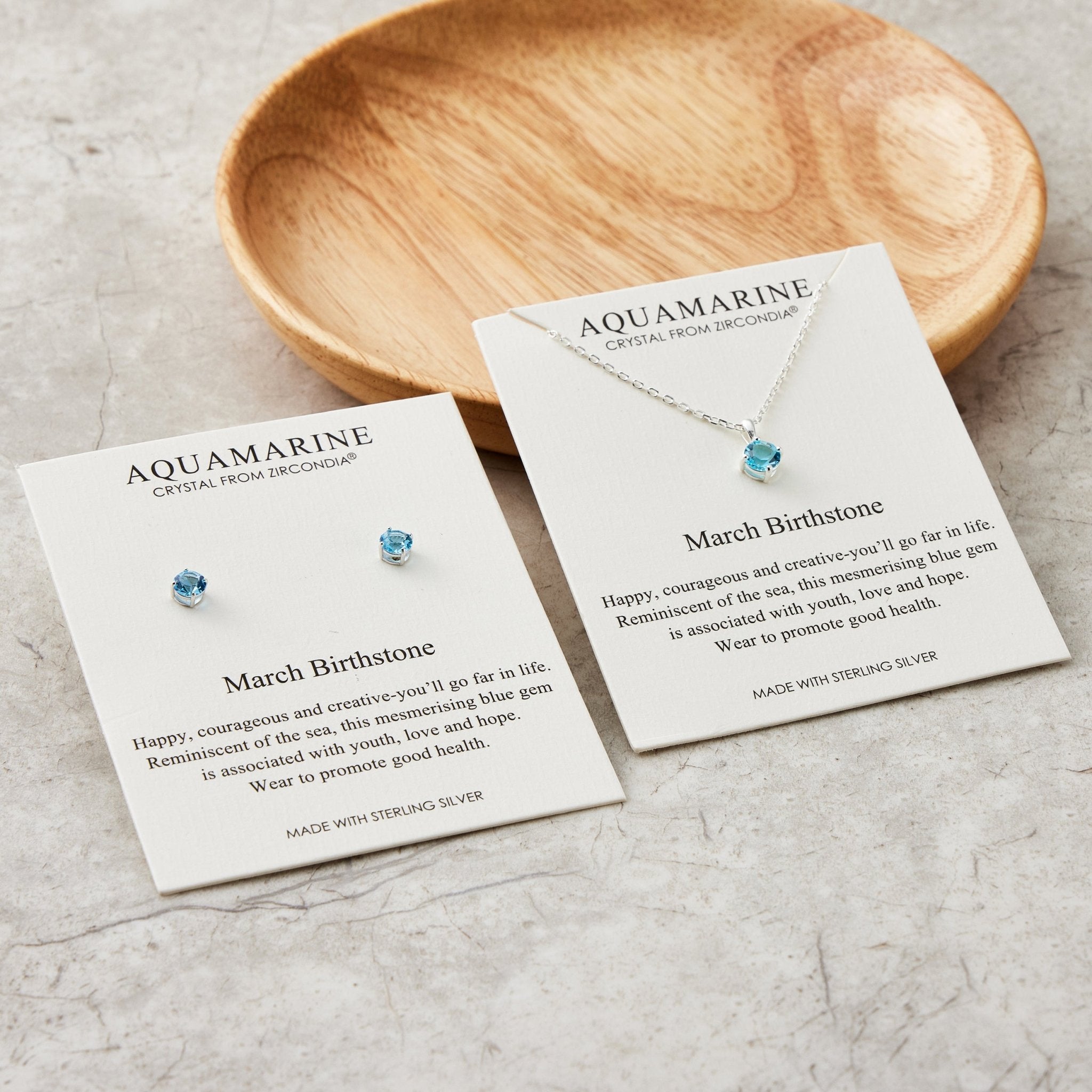 Sterling Silver March (Aquamarine) Birthstone Necklace & Earrings Set Created with Zircondia® Crystals