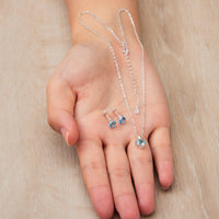 Sterling Silver March (Aquamarine) Birthstone Necklace & Earrings Set Created with Zircondia® Crystals