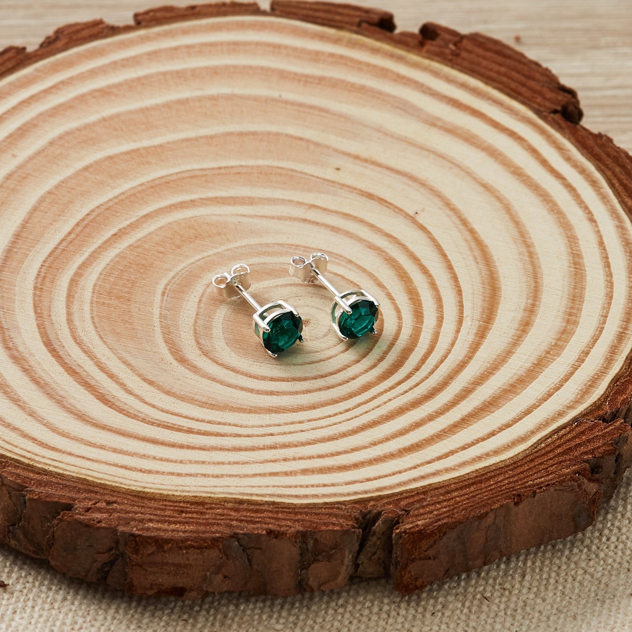 Sterling Silver May (Emerald) Birthstone Earrings Created with Zircondia® Crystals