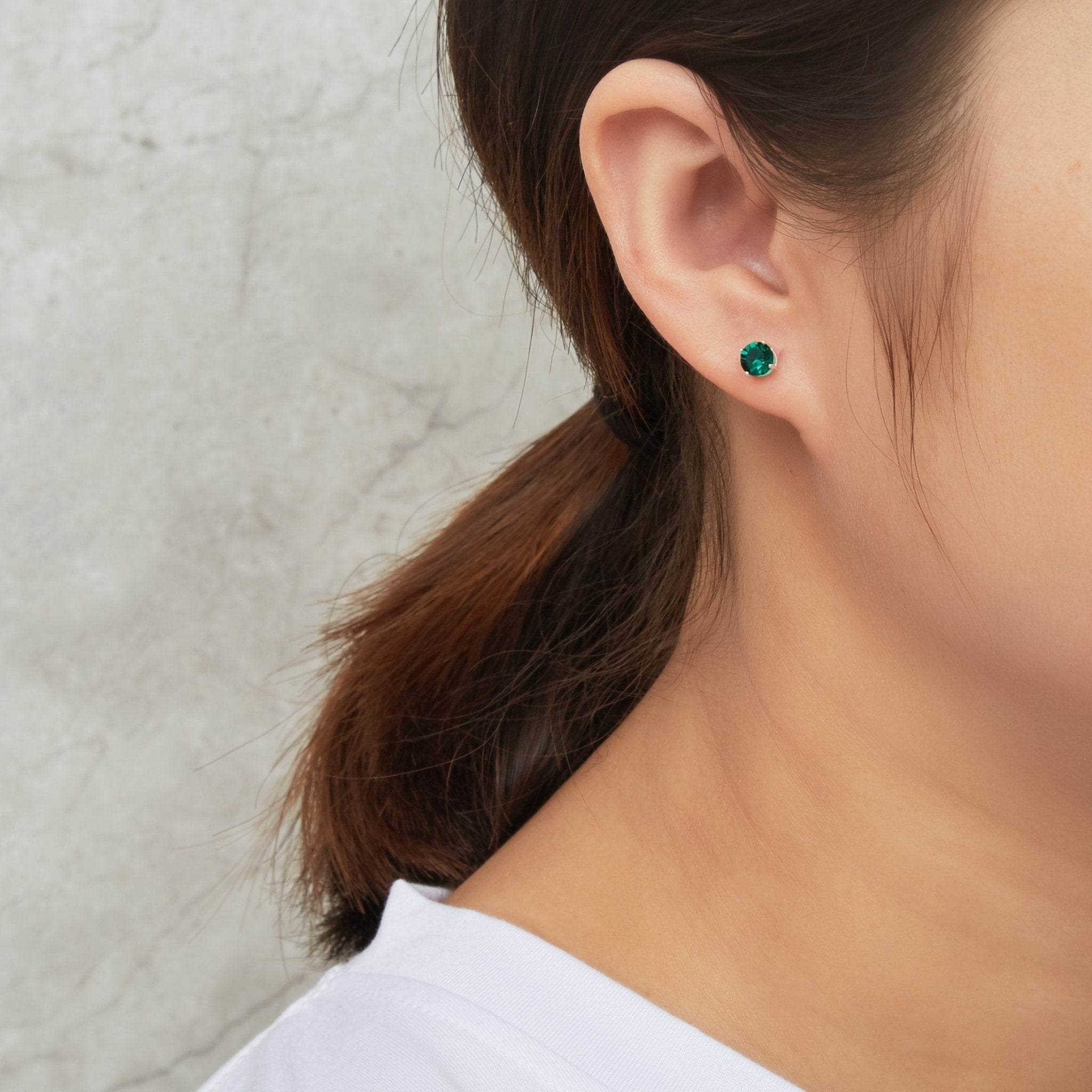 Sterling Silver May (Emerald) Birthstone Earrings Created with Zircondia® Crystals