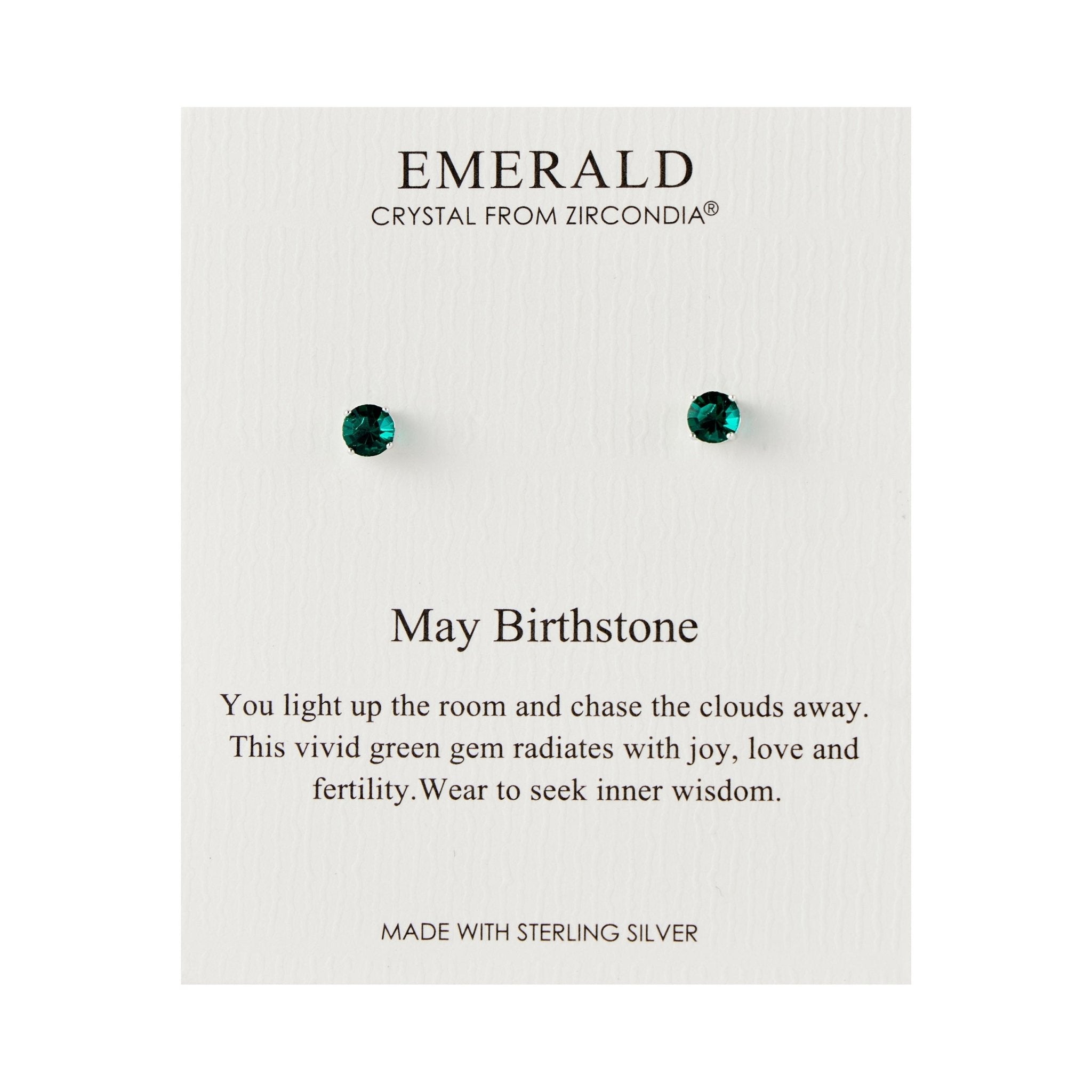 Sterling Silver May (Emerald) Birthstone Earrings Created with Zircondia® Crystals